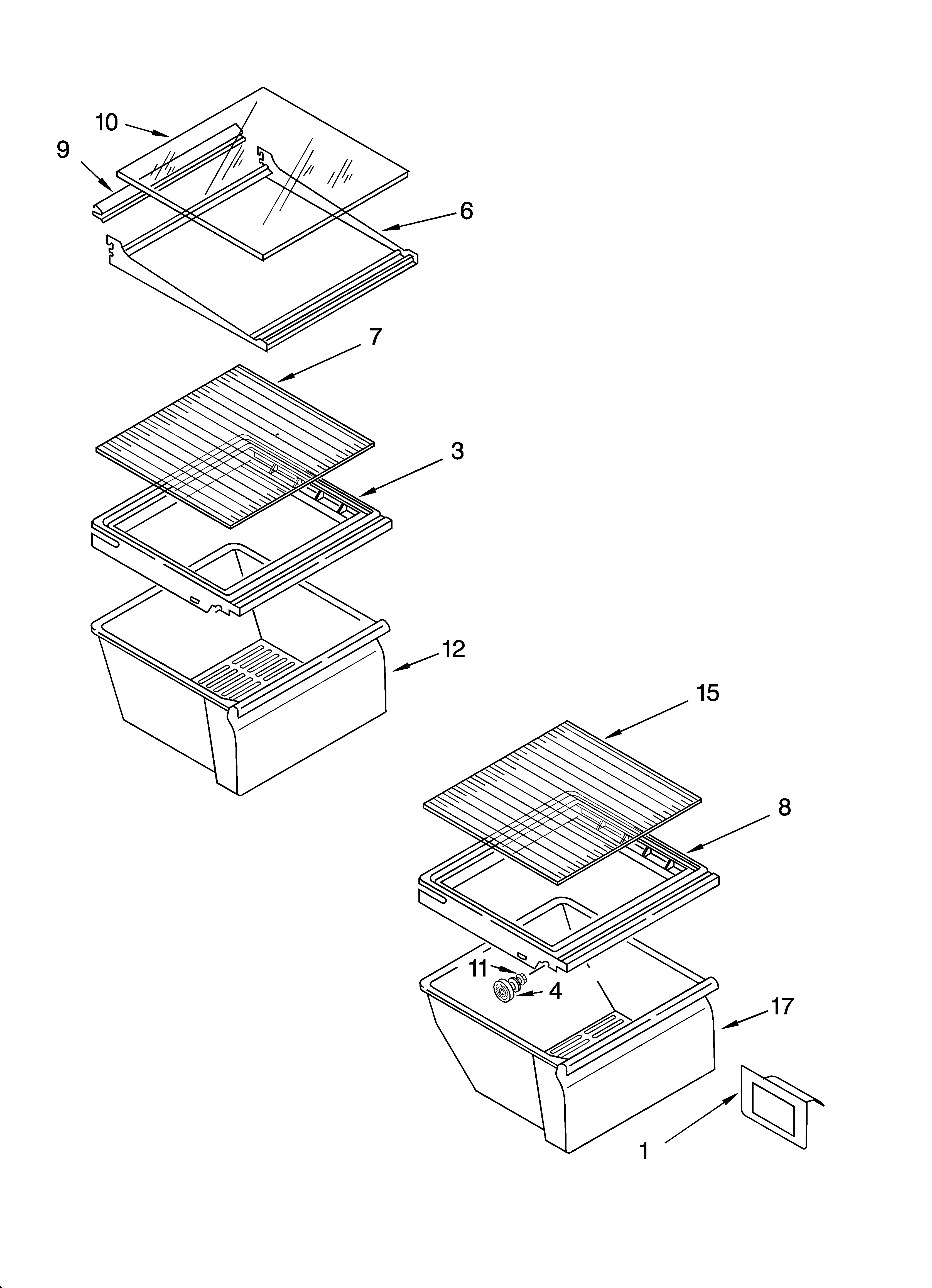 Roper RS22AQXMQ01 refrigerator shelf parts diagram
