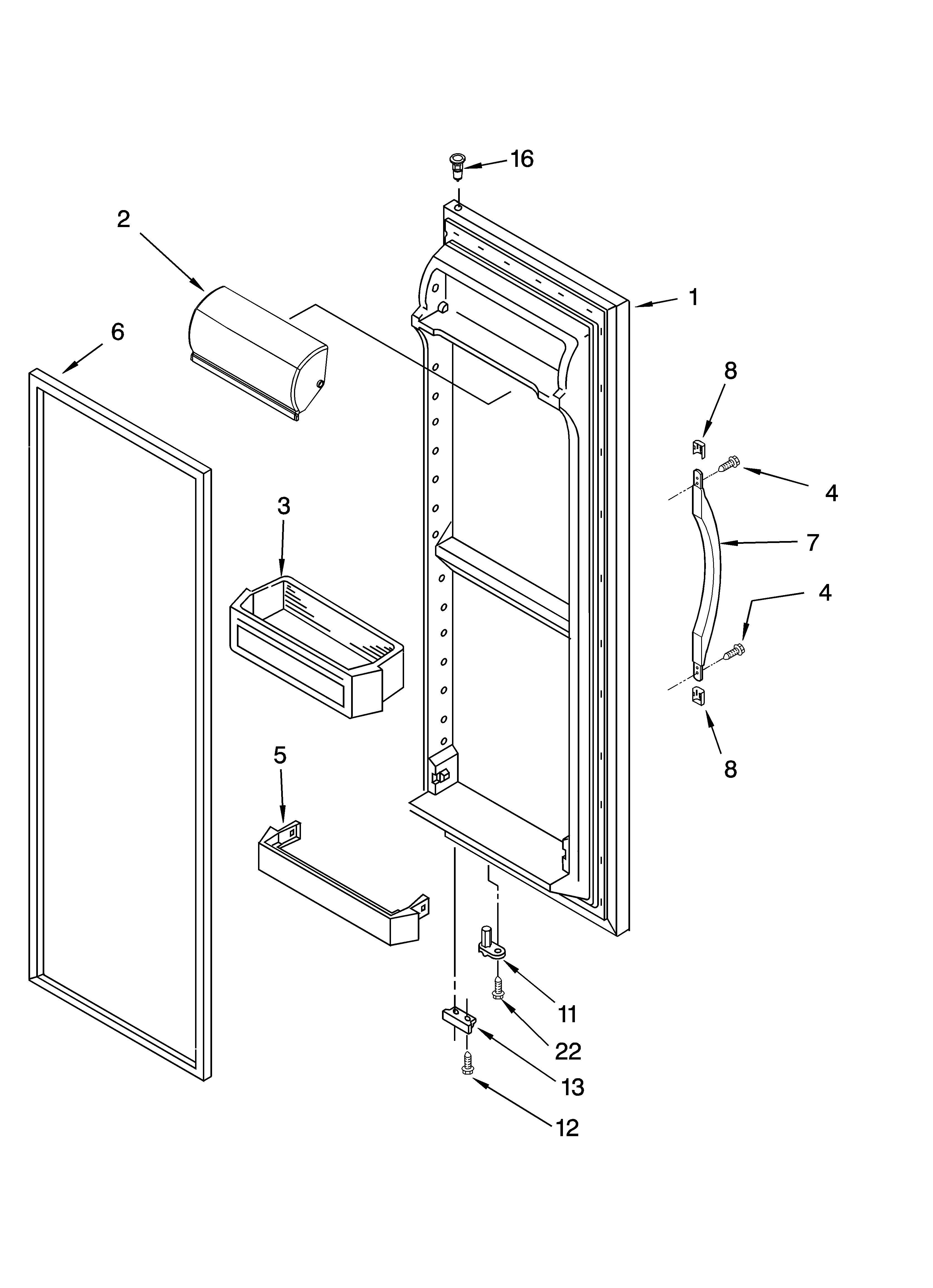 Roper RS22AQXMQ01 refrigerator door parts diagram