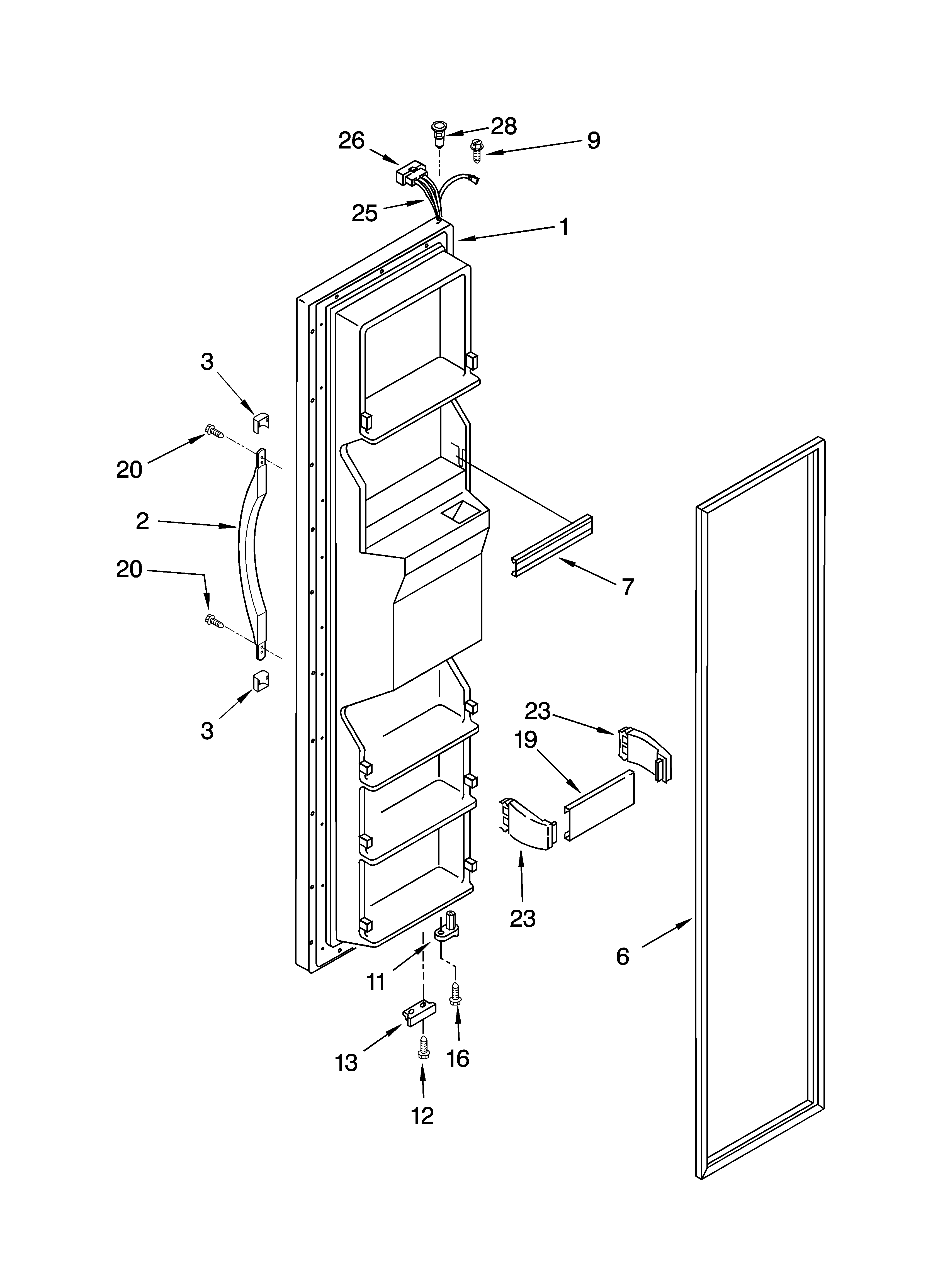Roper RS22AQXMQ01 freezer door parts diagram