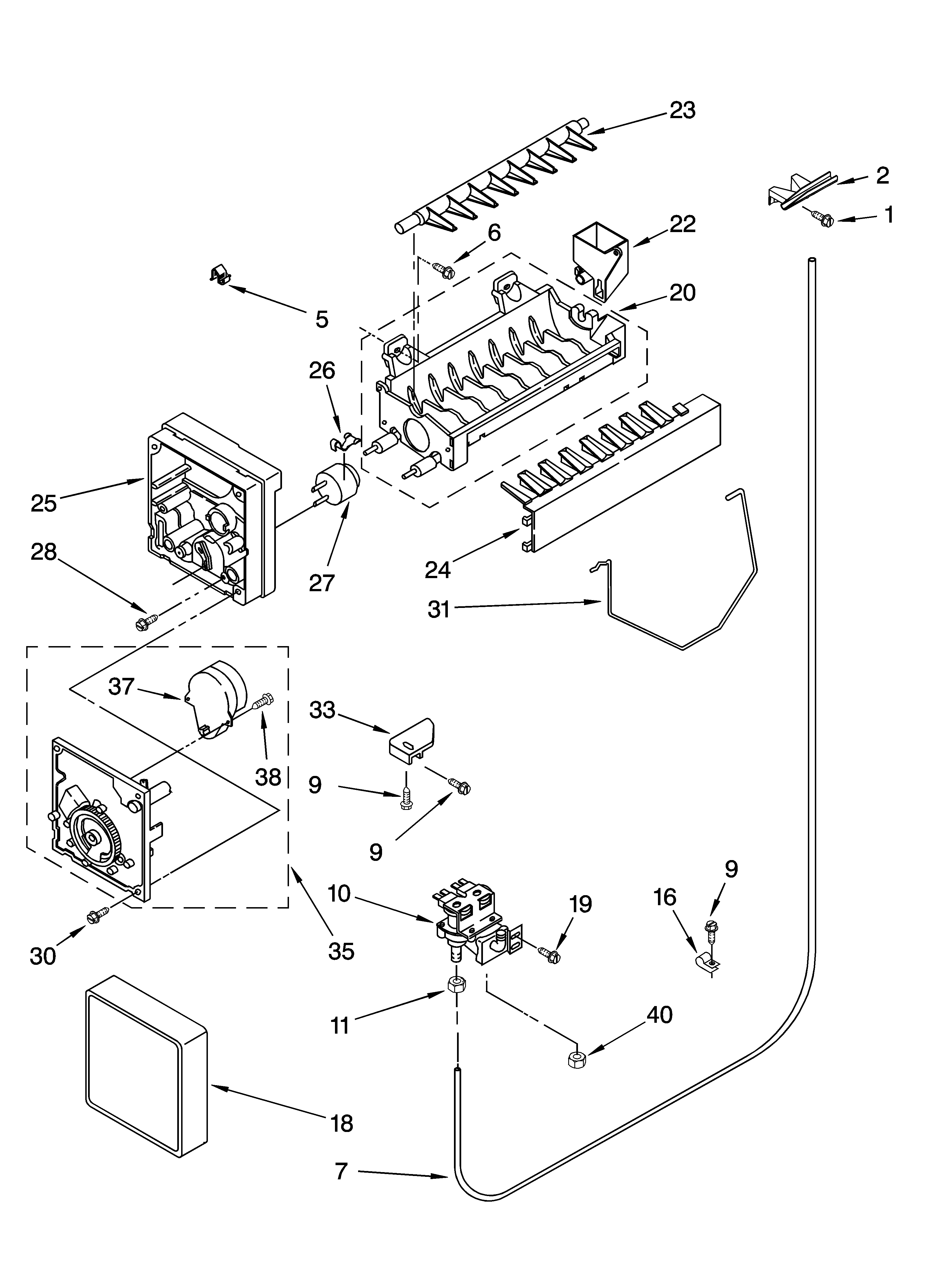 Roper RS22AQXMQ01 icemaker parts, optional parts diagram