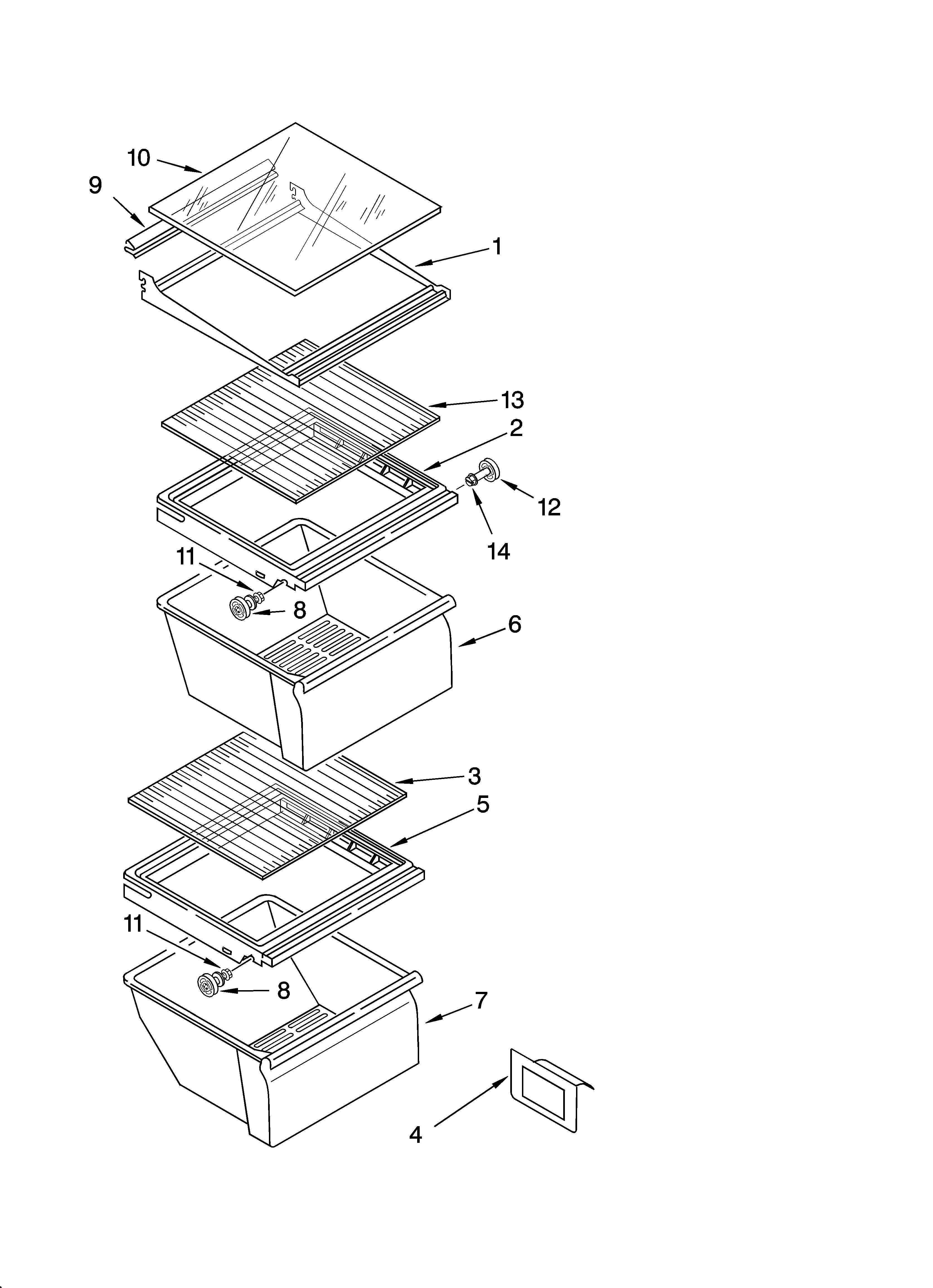 Roper RS25AFXRD02 refrigerator shelf parts diagram