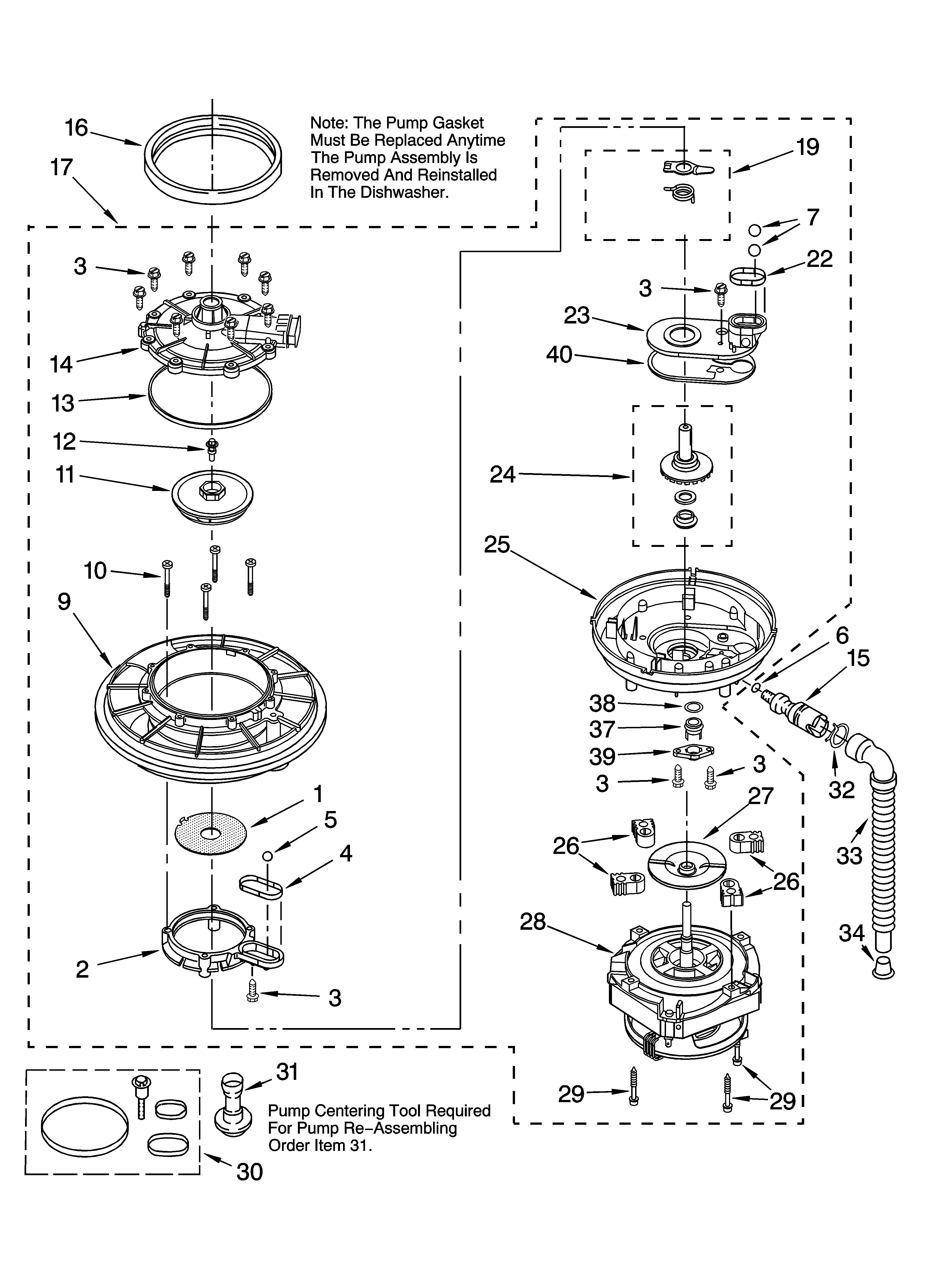 Roper RUD6050RD2 pump and motor parts diagram