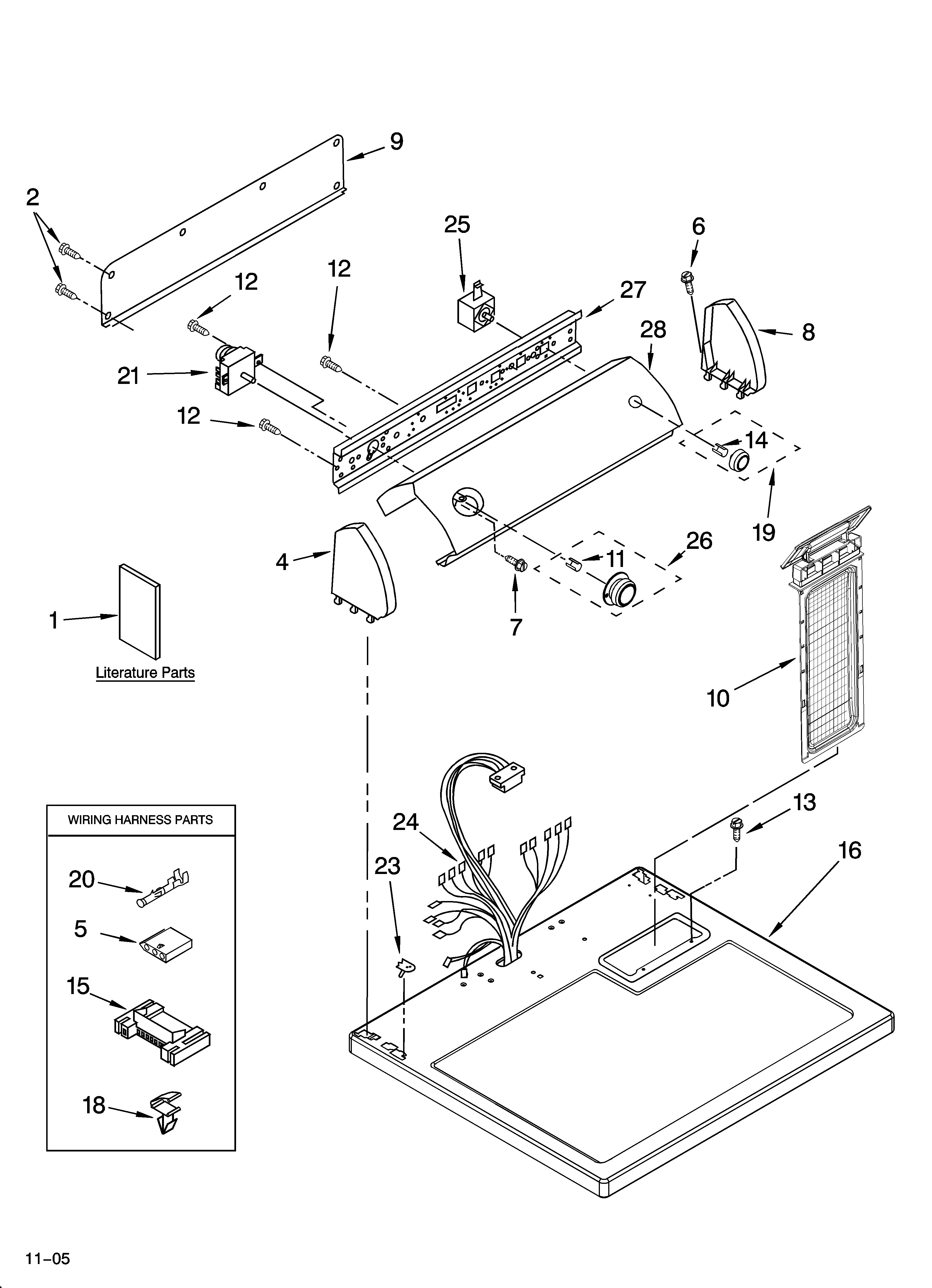 Estate TEDX640PQ1 top and console parts diagram