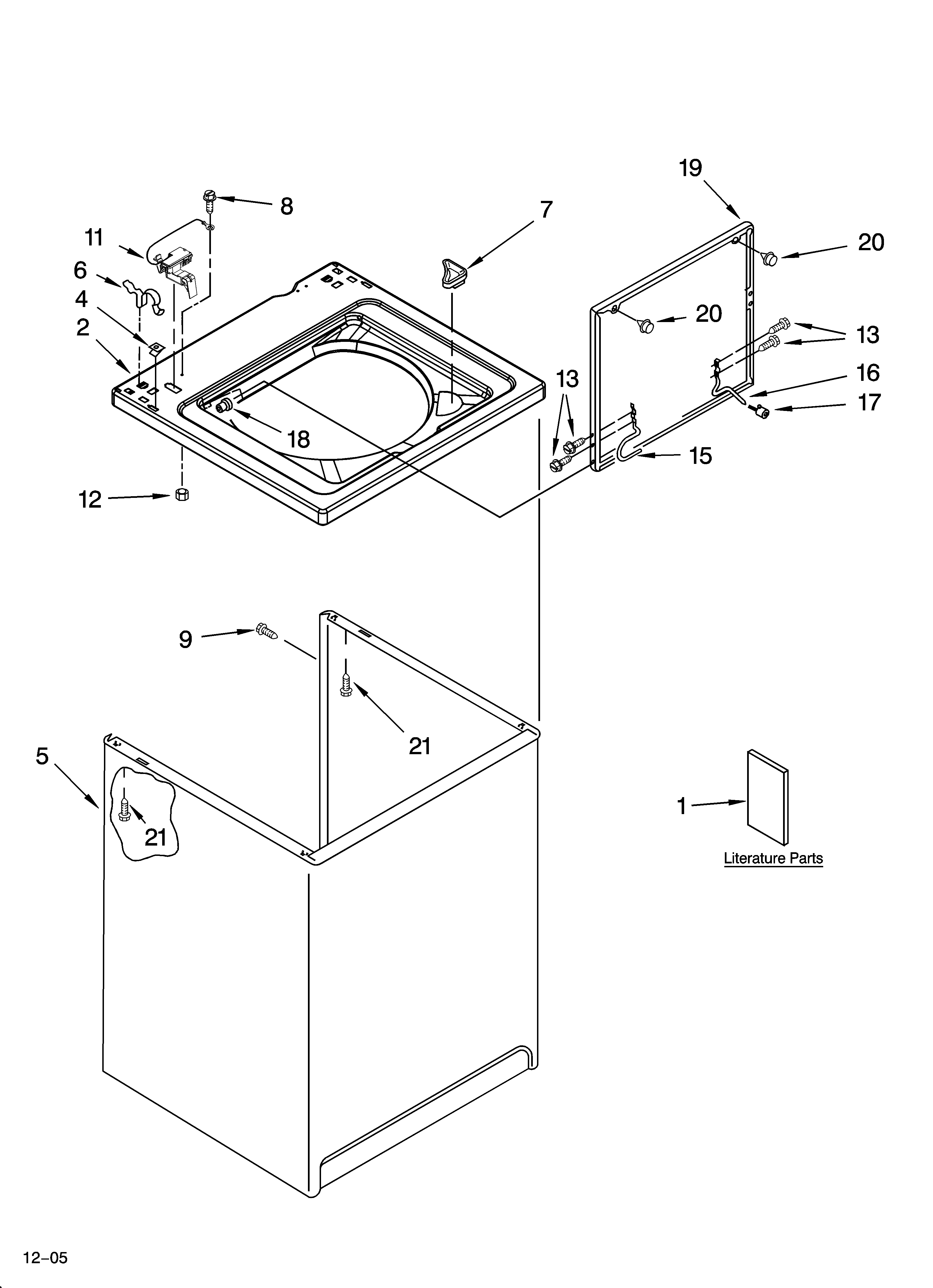 Whirlpool 3XLBR8543JQ4 top and cabinet parts diagram