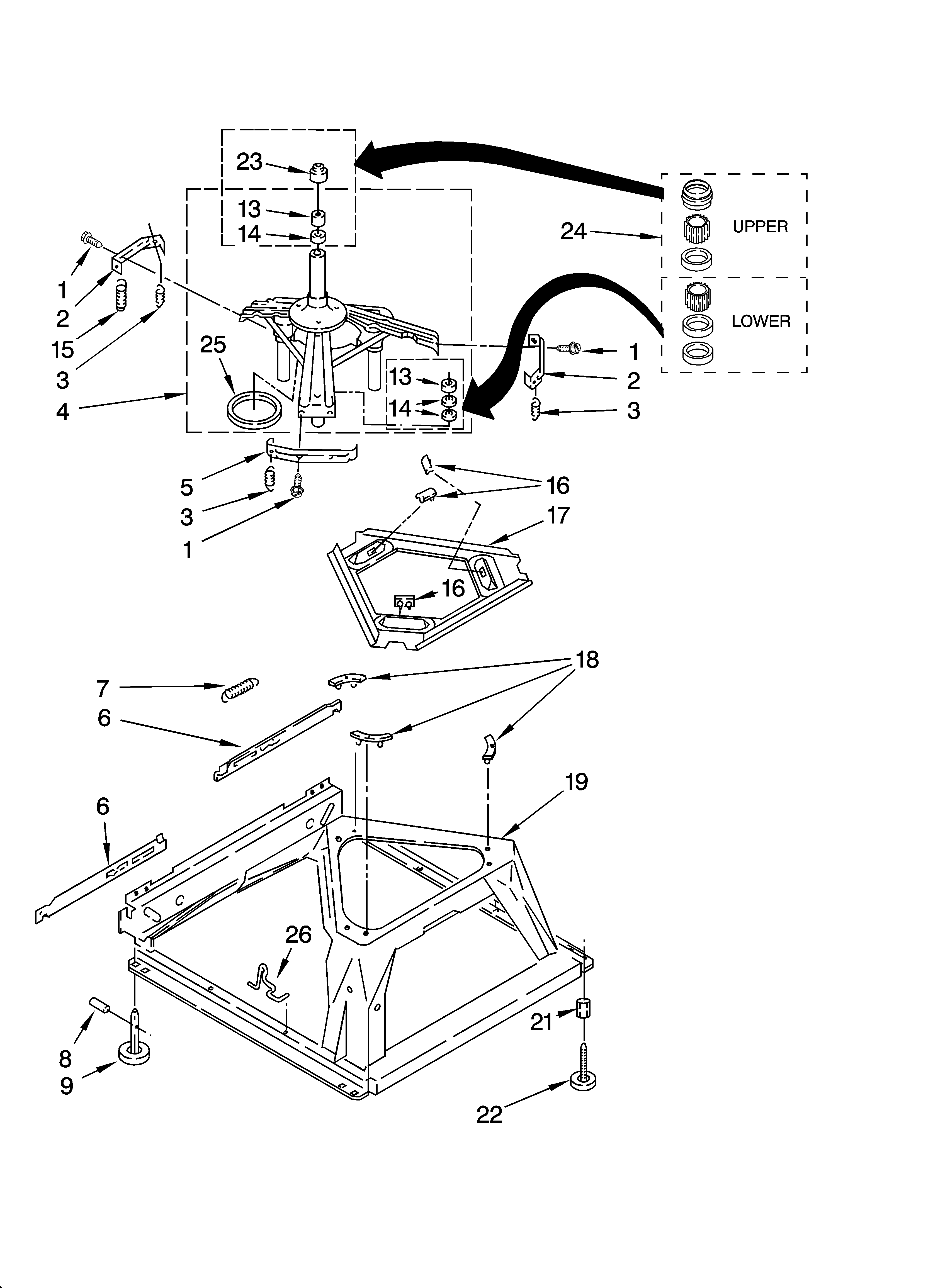 Whirlpool 3XLBR8543JQ4 machine base parts diagram