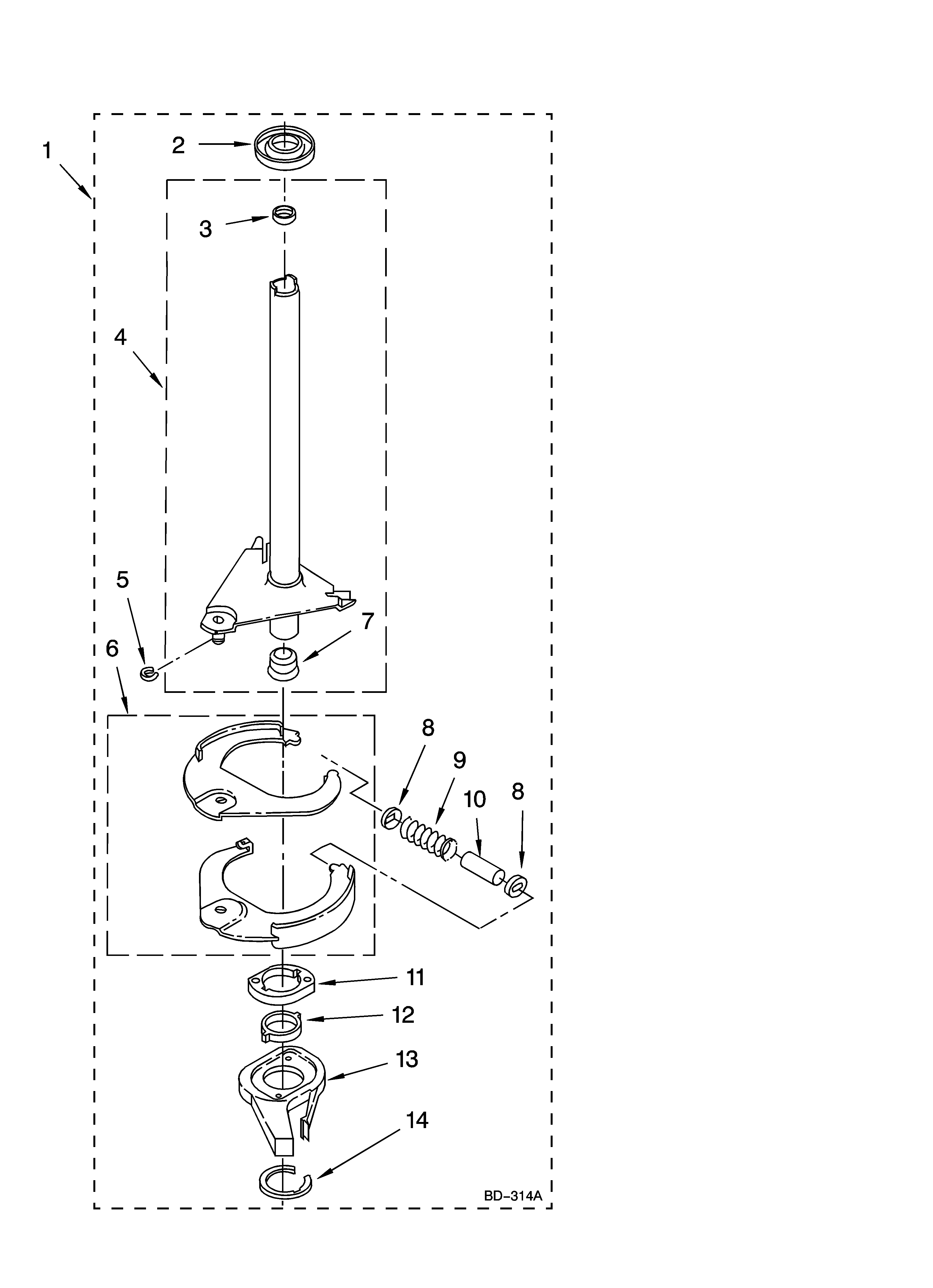 Whirlpool 3XLBR8543JQ4 brake and drive tube parts diagram