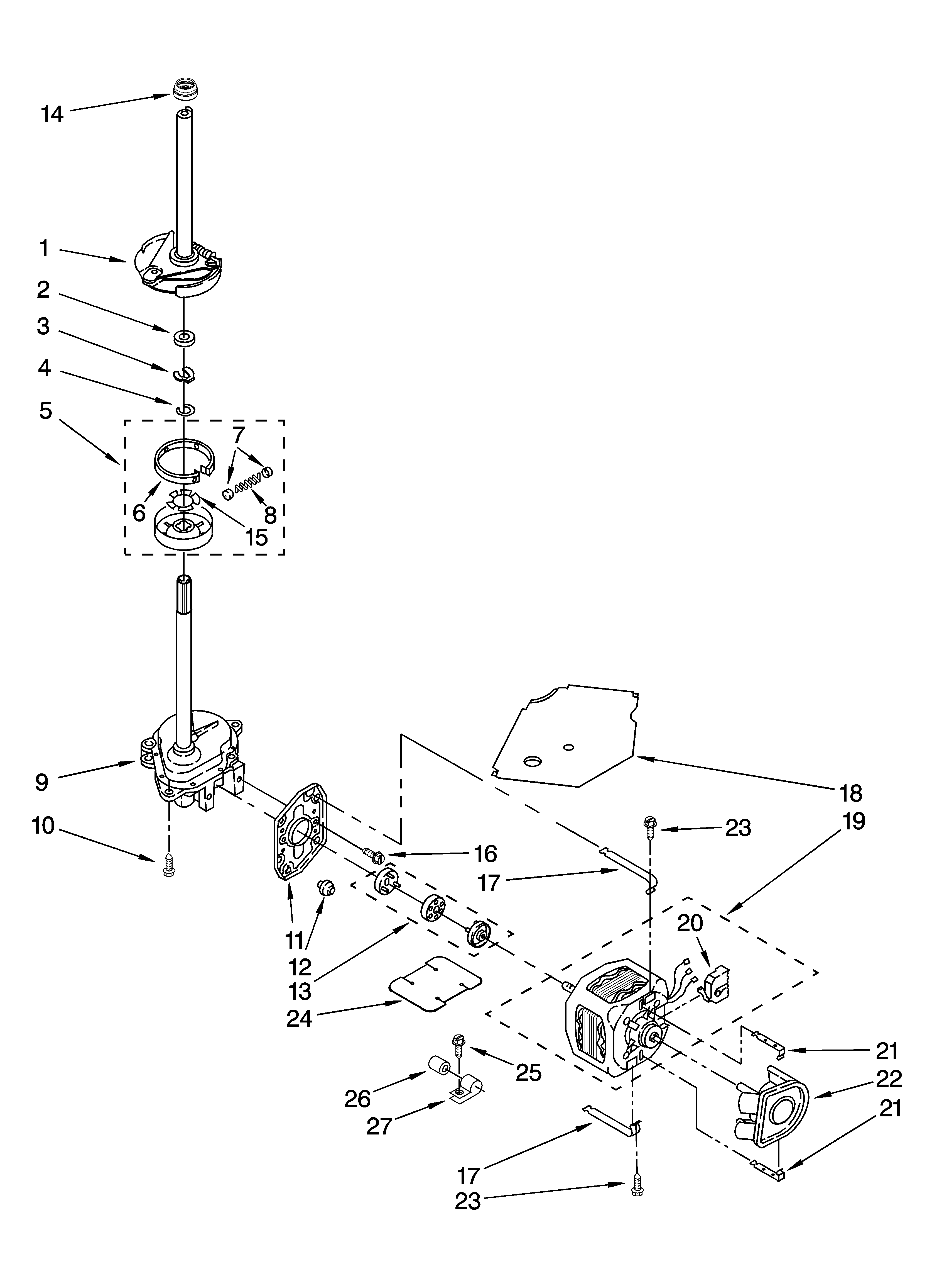 Whirlpool 4PGSC9455JT2 brake, clutch, gearcase, motor and pump parts diagram