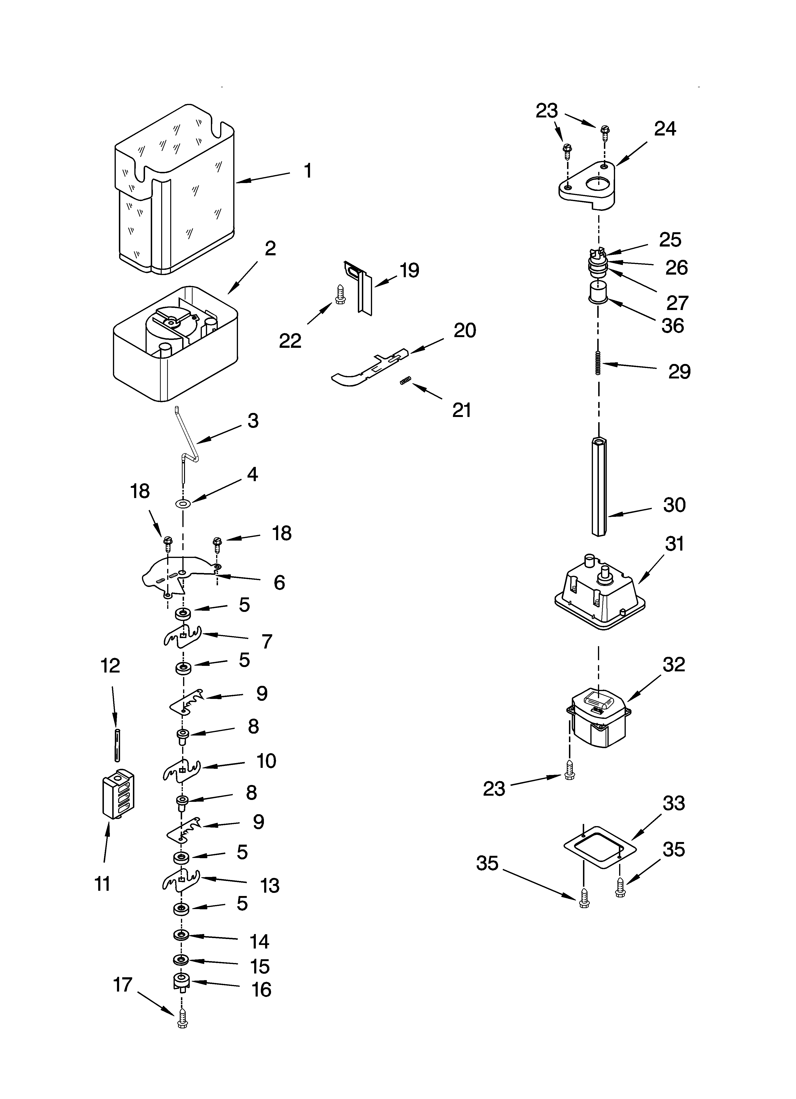 Whirlpool ED5PHAXSL00 motor and ice container parts diagram
