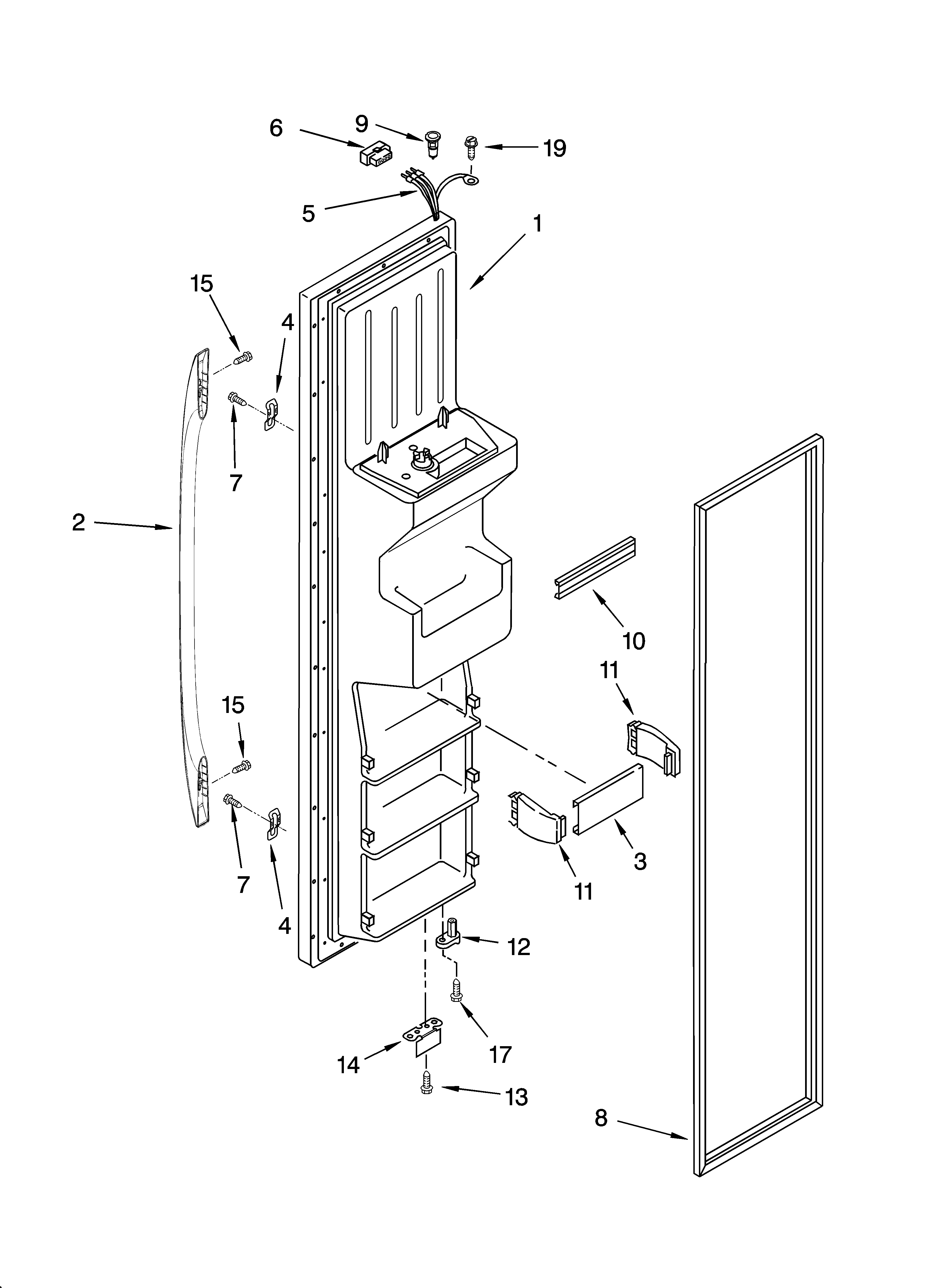 Whirlpool ED5PHAXSL00 freezer door parts diagram