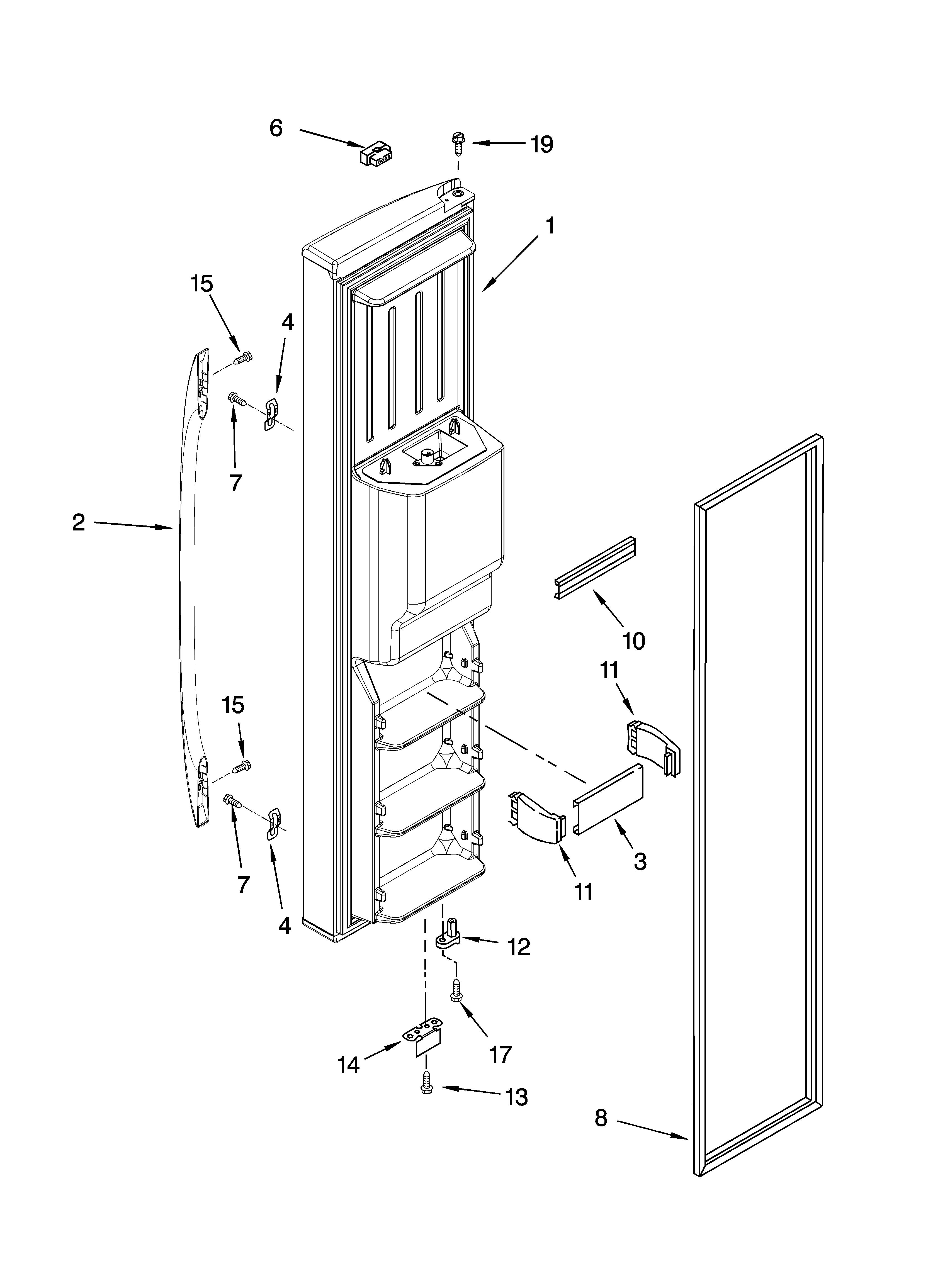 Whirlpool ES5PHAXSQ00 freezer door parts diagram