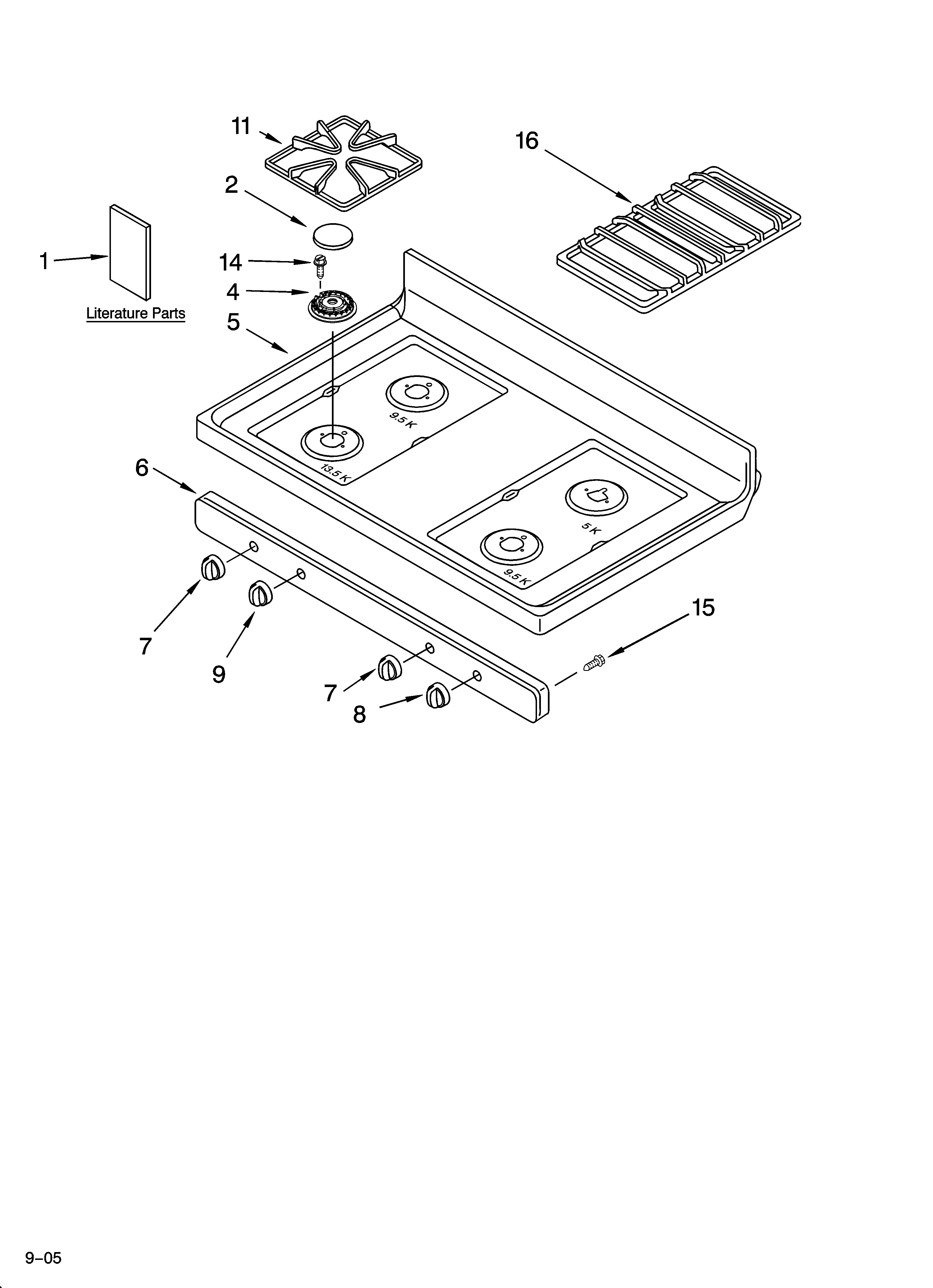 Whirlpool GS470LEMT3 cooktop parts diagram