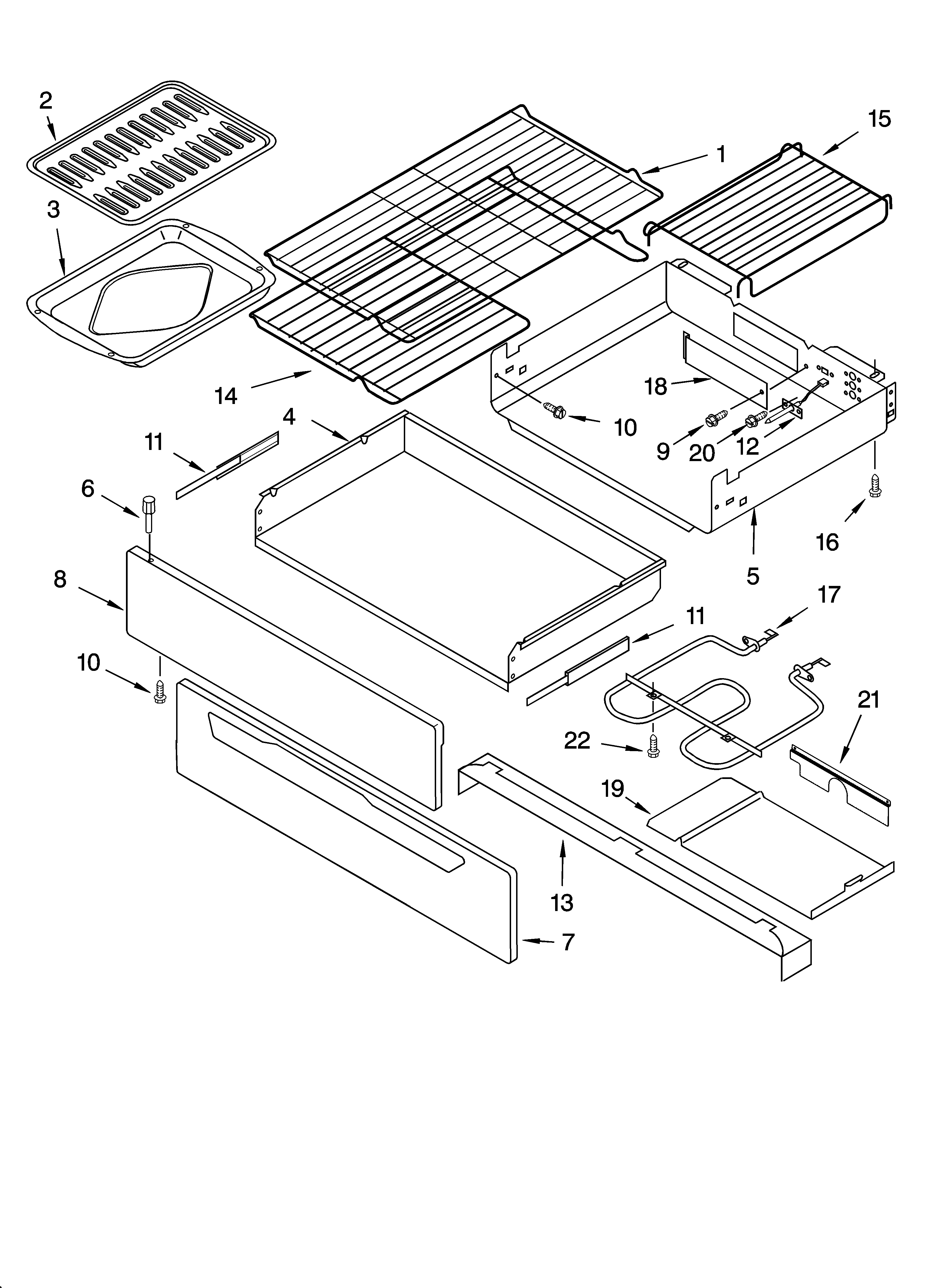 Whirlpool GS470LEMT3 drawer & broiler parts, optional parts diagram