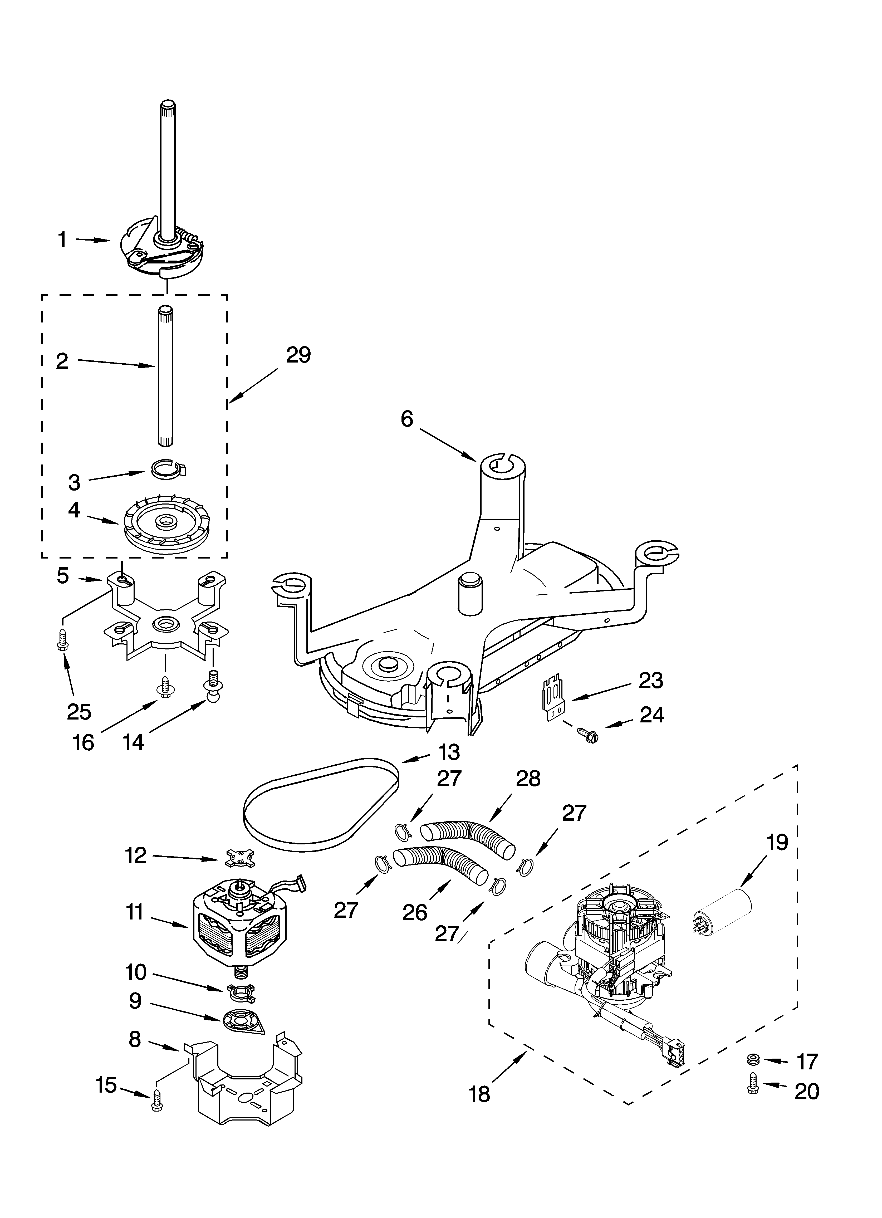 Whirlpool GVW9959KL3 brake, motor and pump parts diagram
