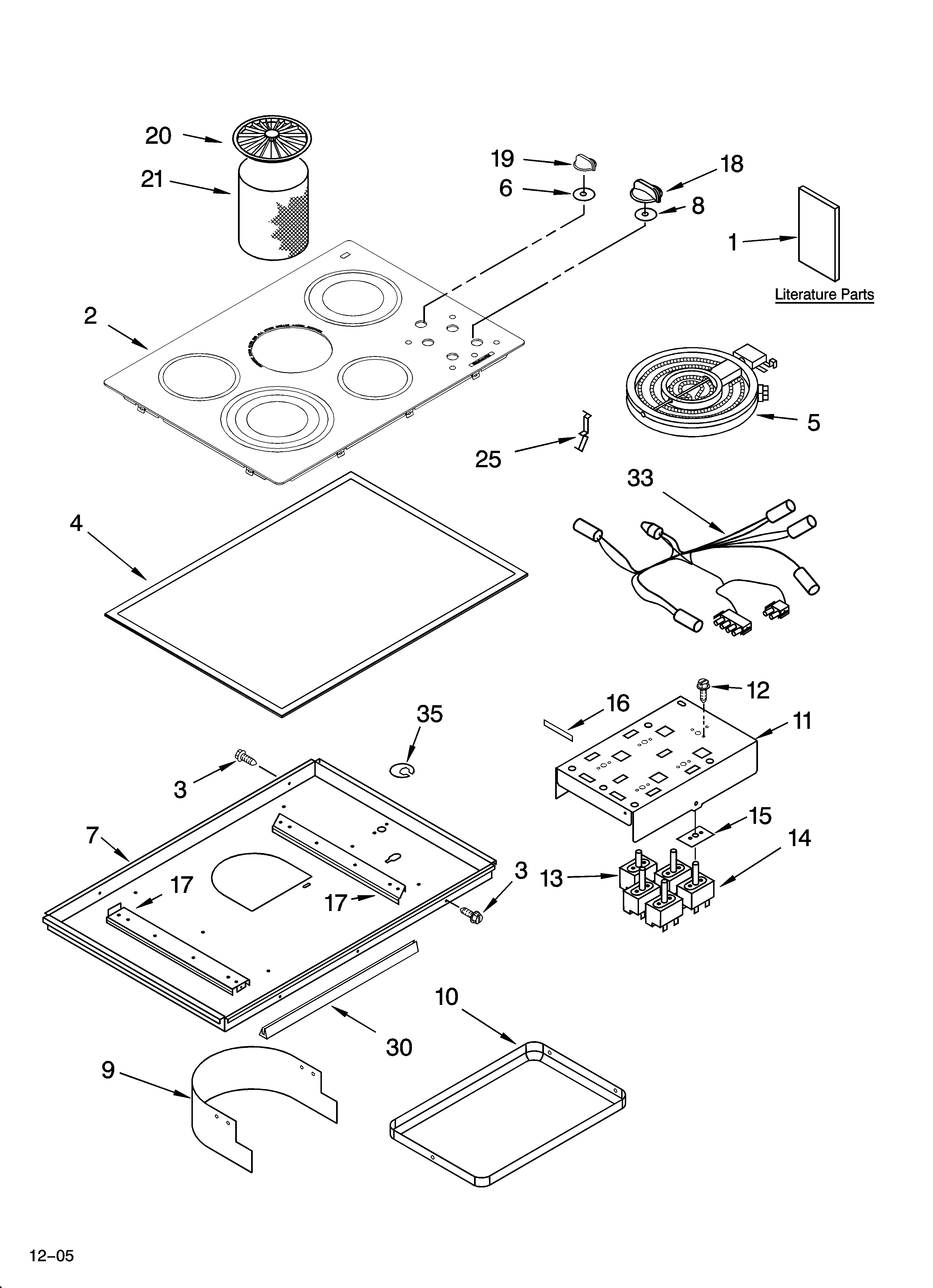 KitchenAid KECD866RWW00 cooktop parts diagram