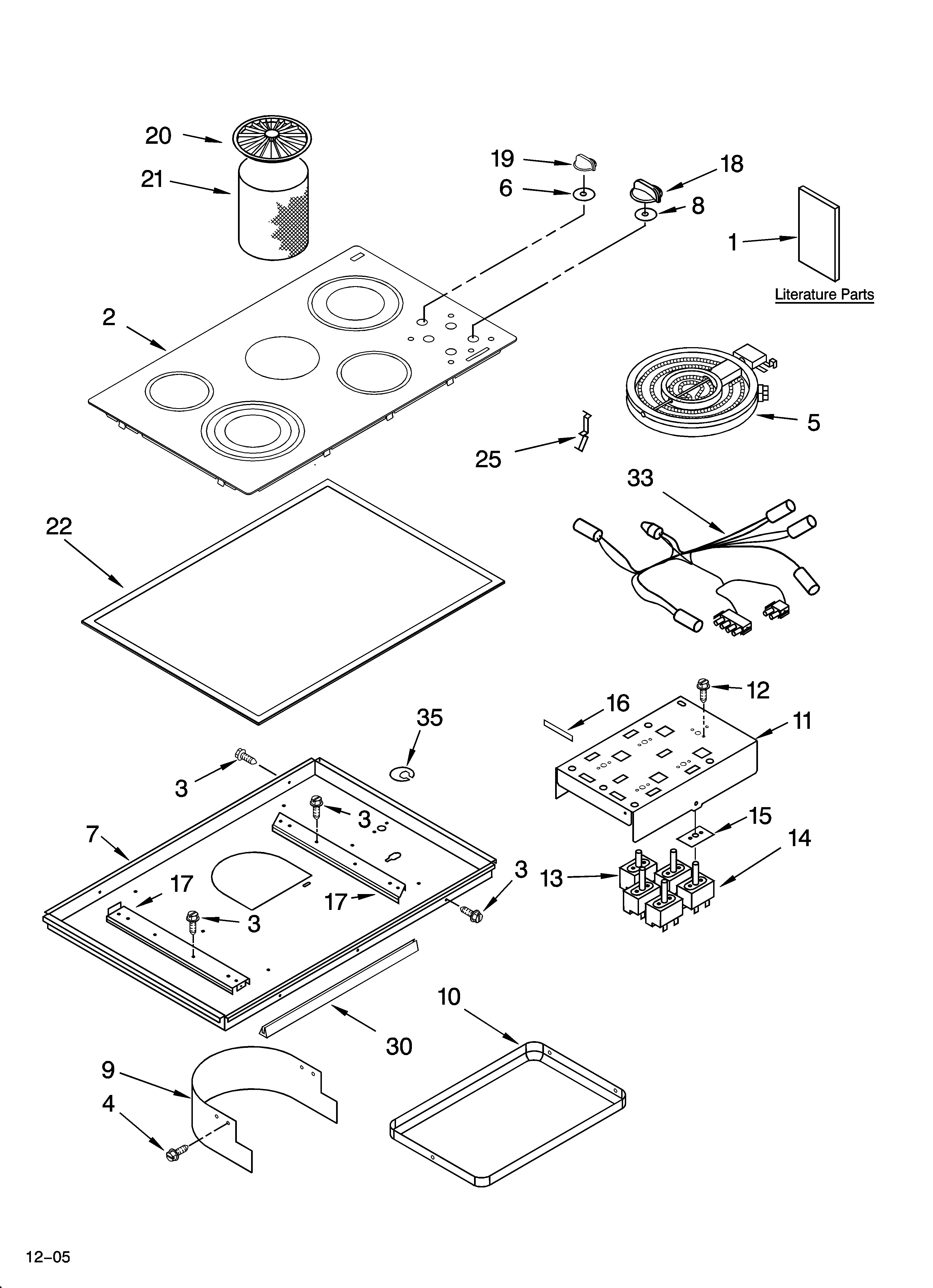 KitchenAid KECD866RWW01 cooktop parts diagram
