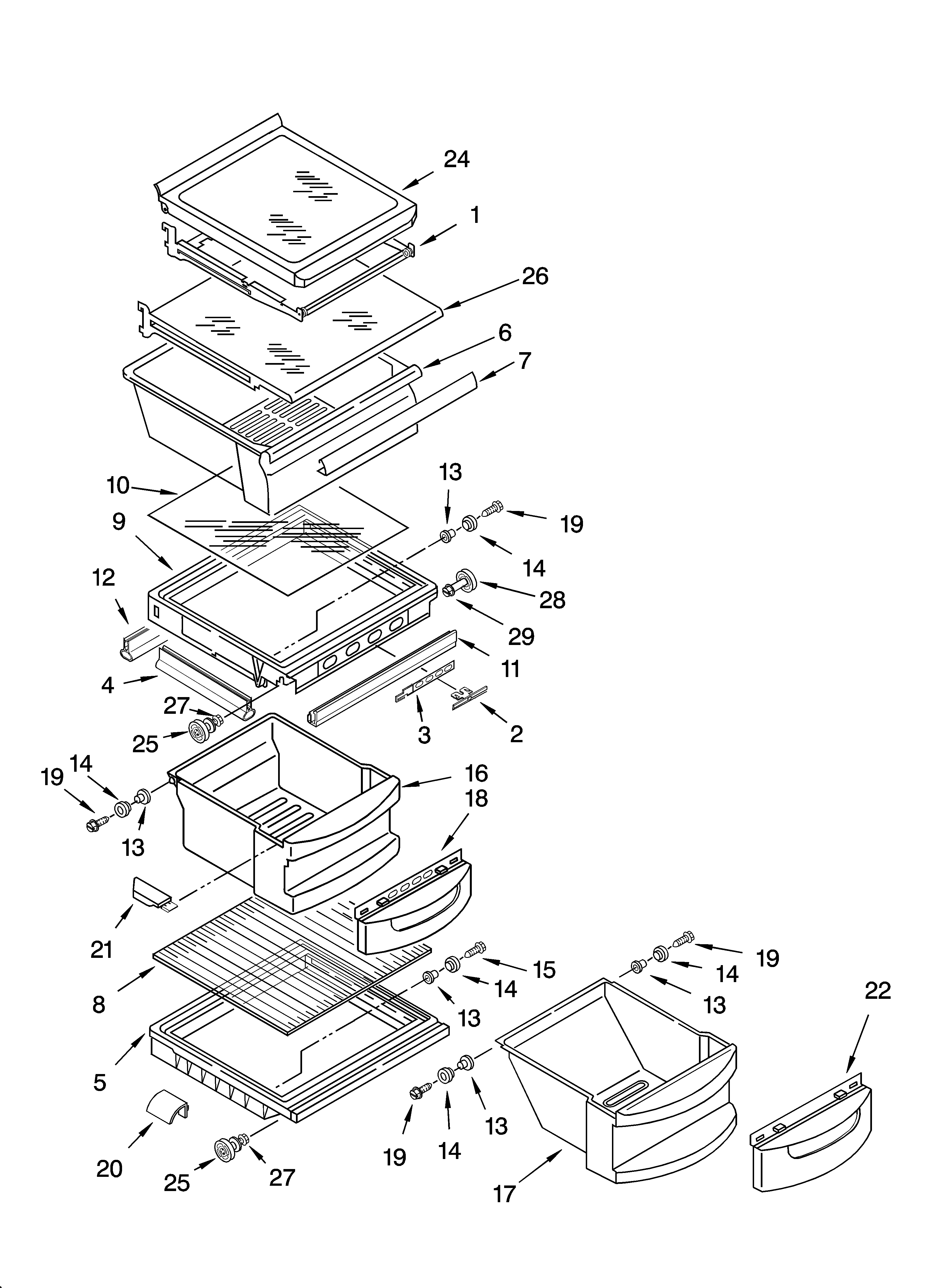 KitchenAid KSRG25FKWH16 refrigerator shelf parts diagram