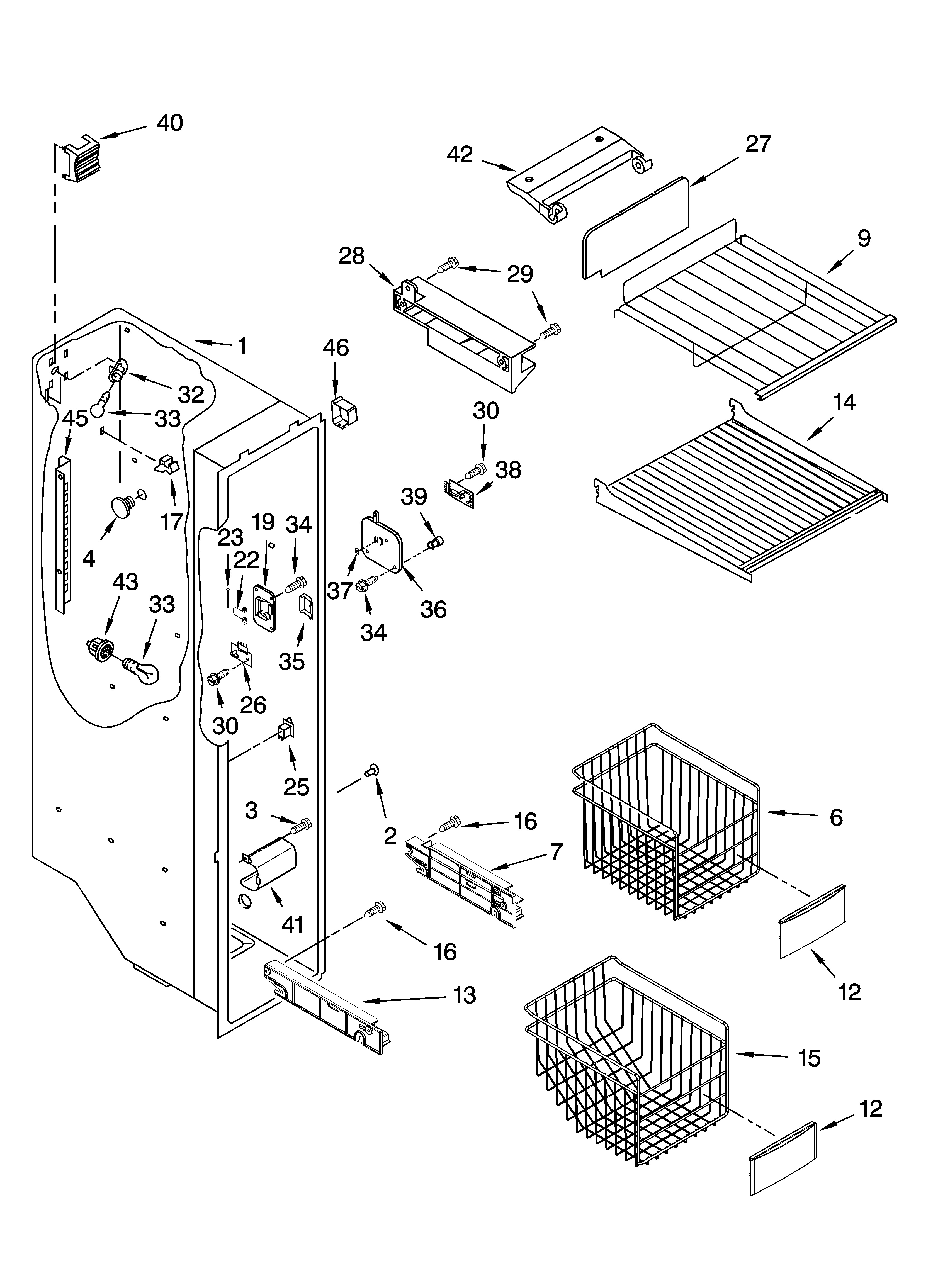 KitchenAid KSRG25FKWH16 freezer liner parts diagram