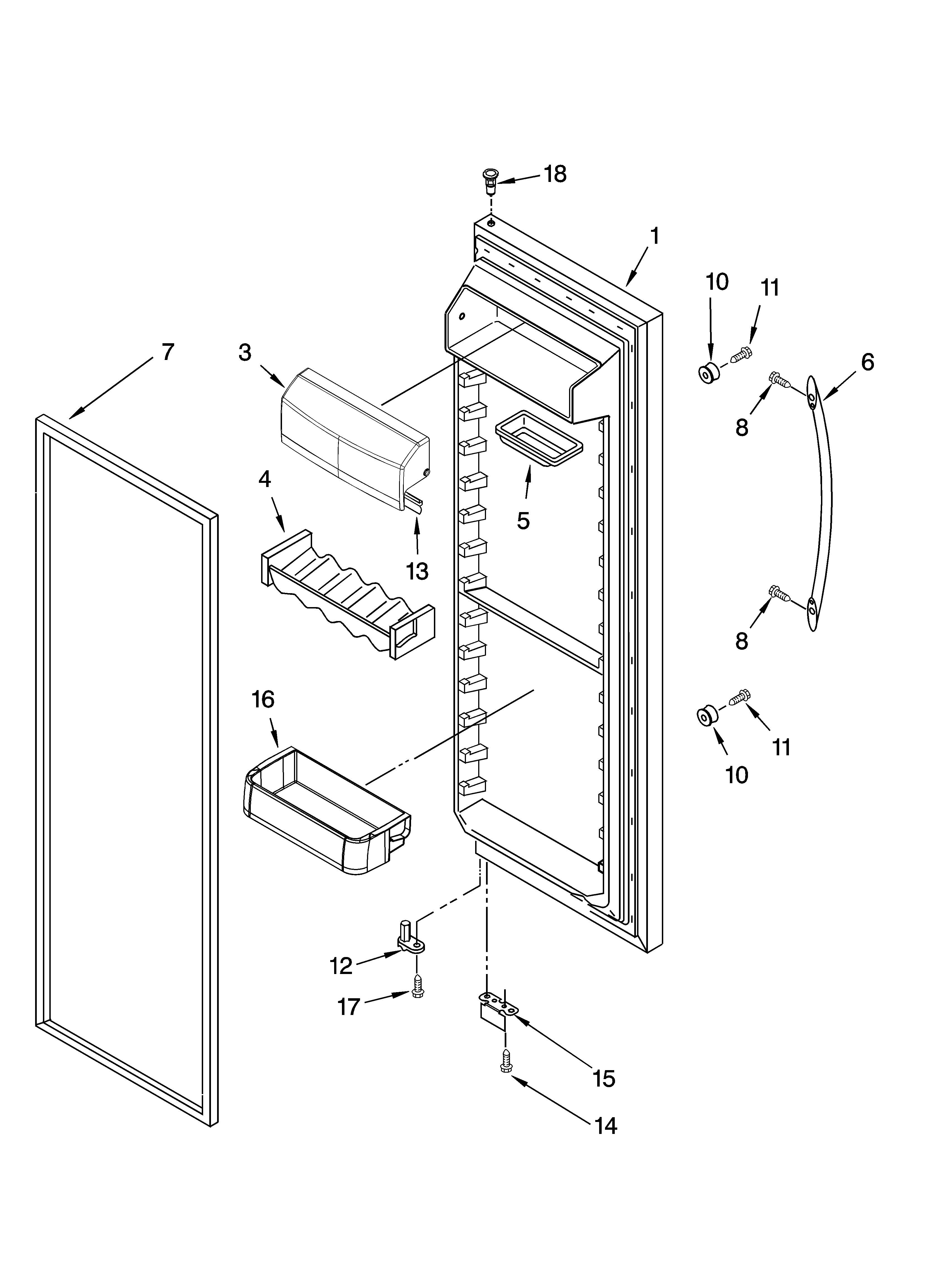KitchenAid KSRG25FKWH16 refrigerator door parts diagram