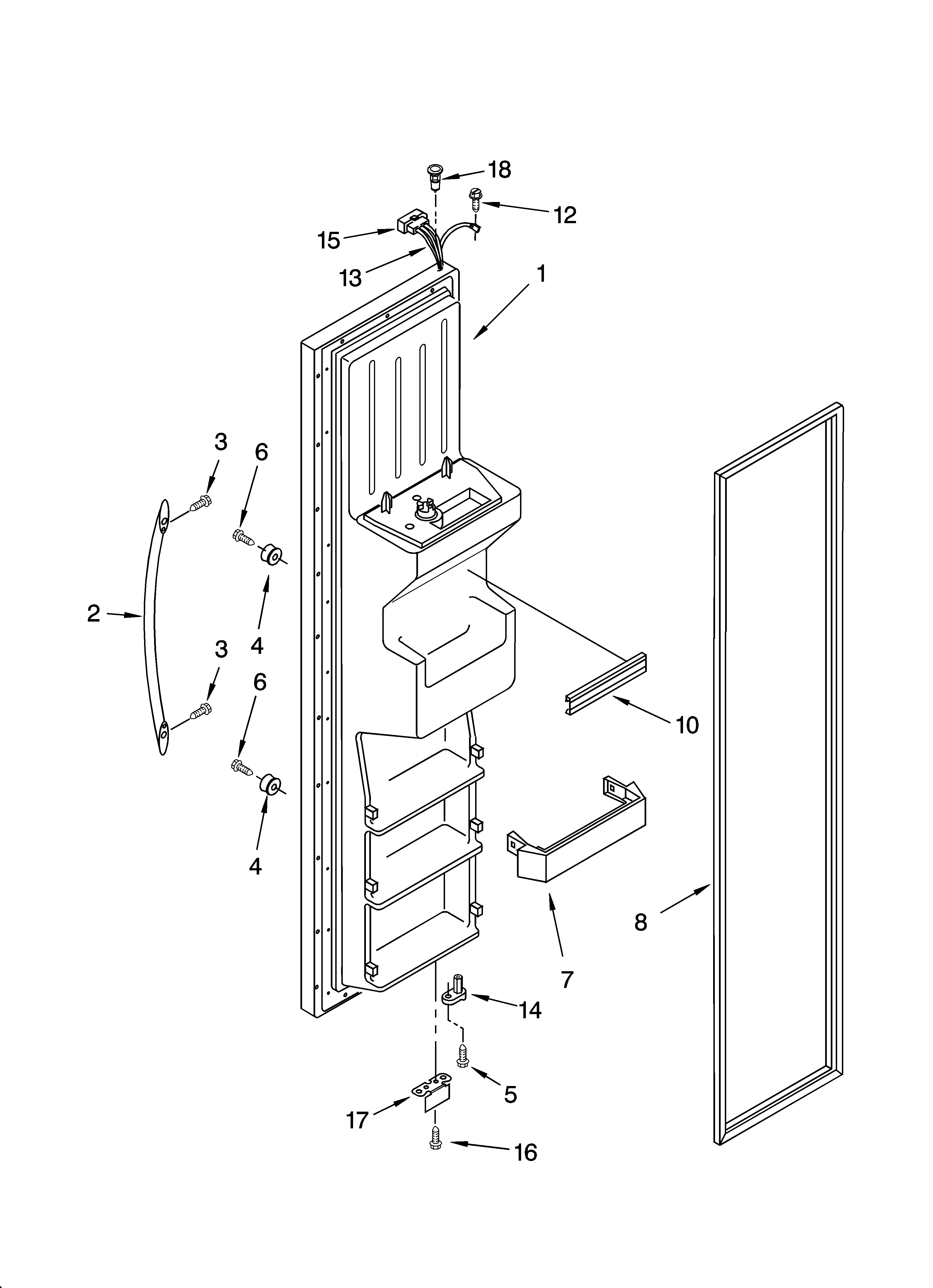 KitchenAid KSRG25FKWH16 freezer door parts diagram