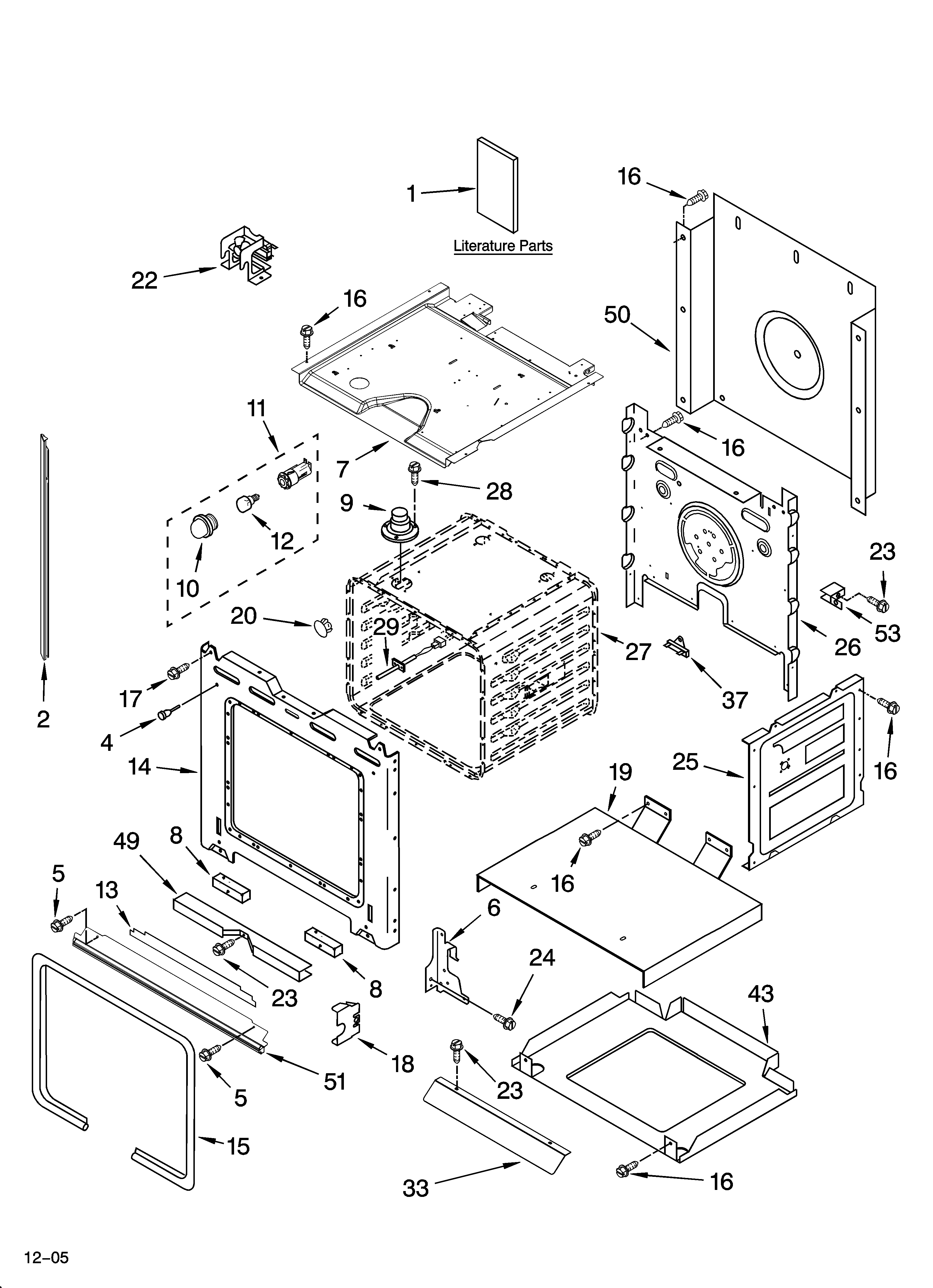 Whirlpool RBD305PRQ00 lower oven parts diagram