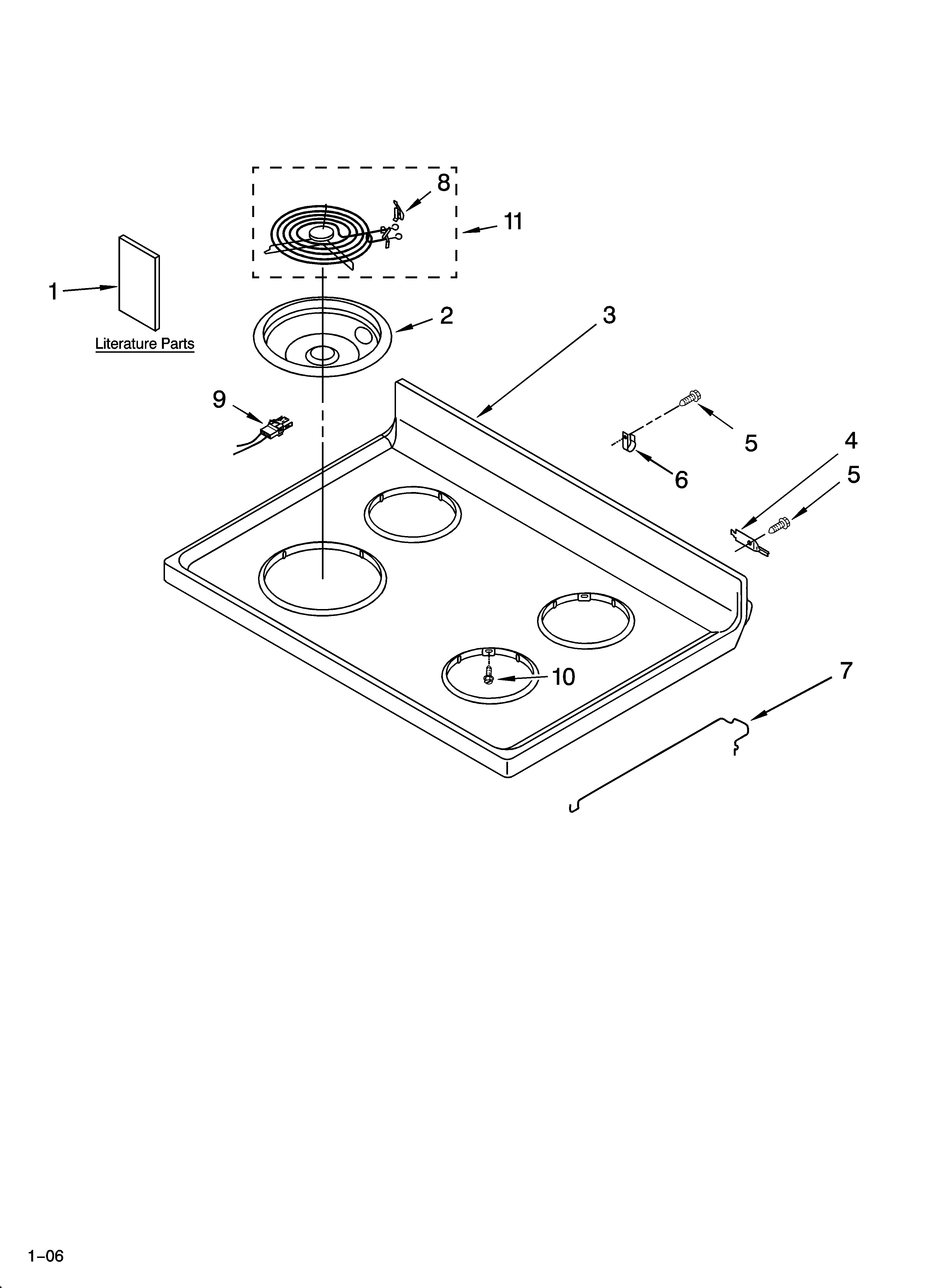 Whirlpool RF303PXKW4 cooktop parts diagram