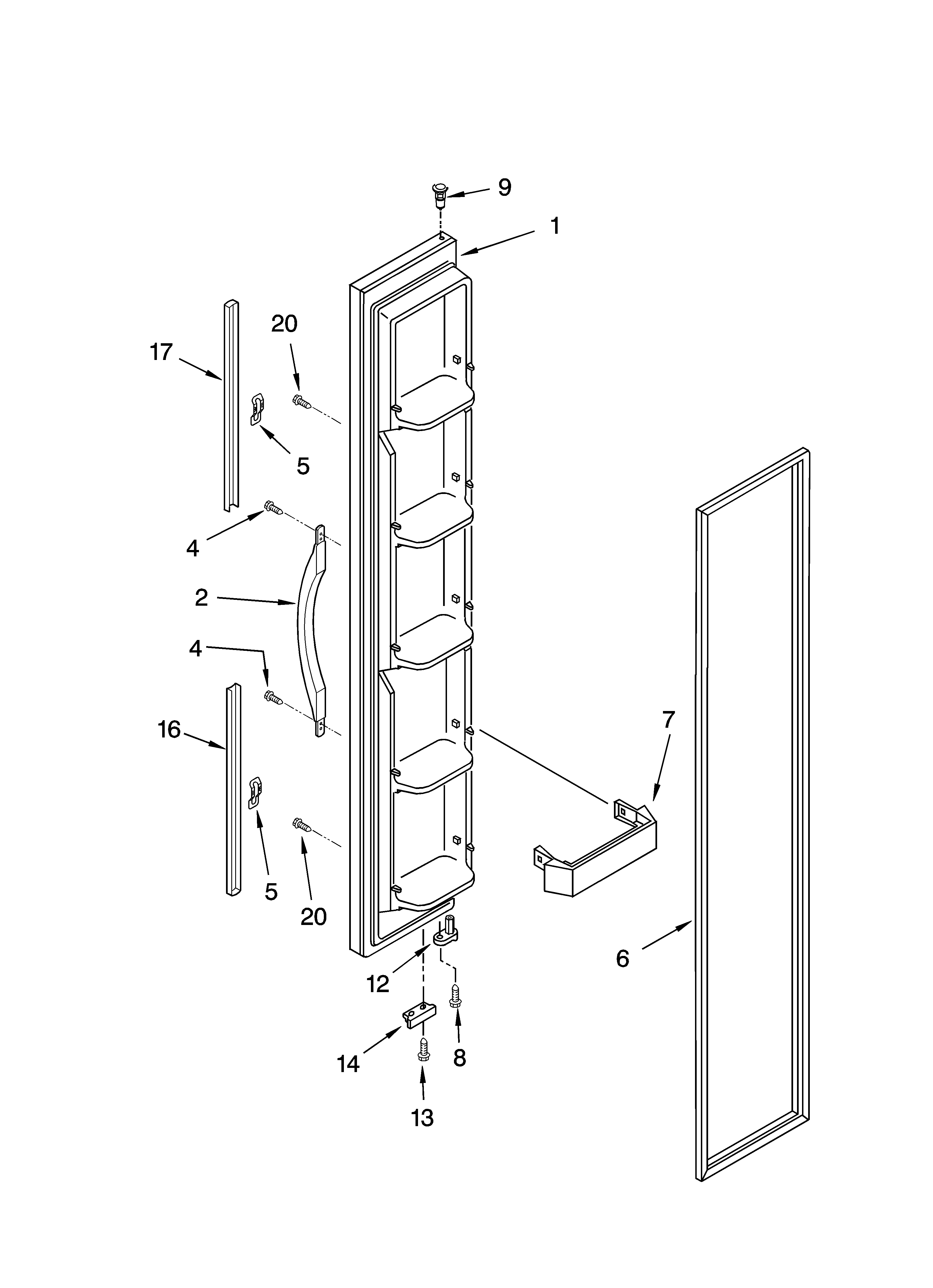 Whirlpool 6ED2FHKXRL01 freezer door parts diagram