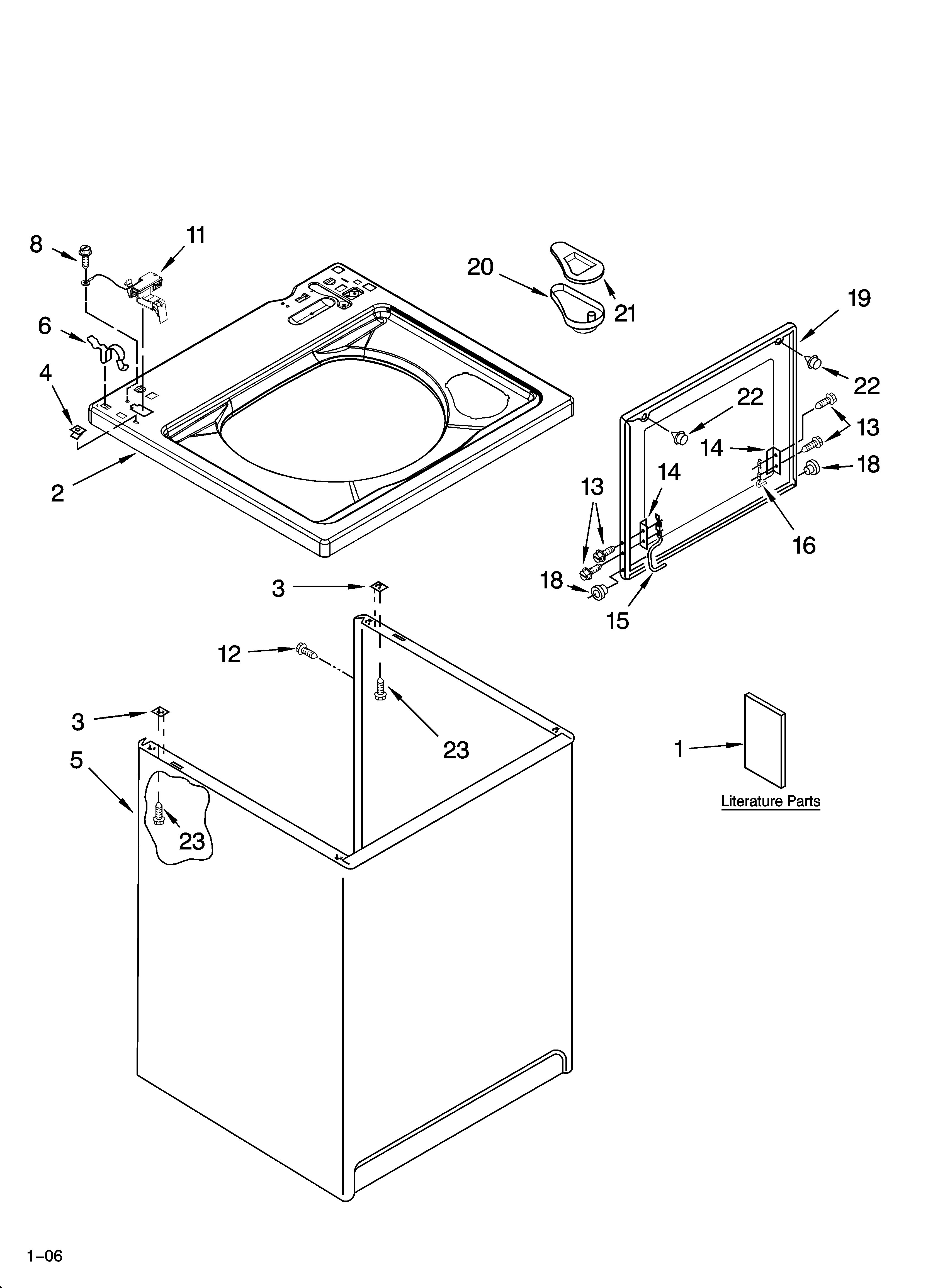 Crosley CAWS953RB1 top and cabinet parts diagram