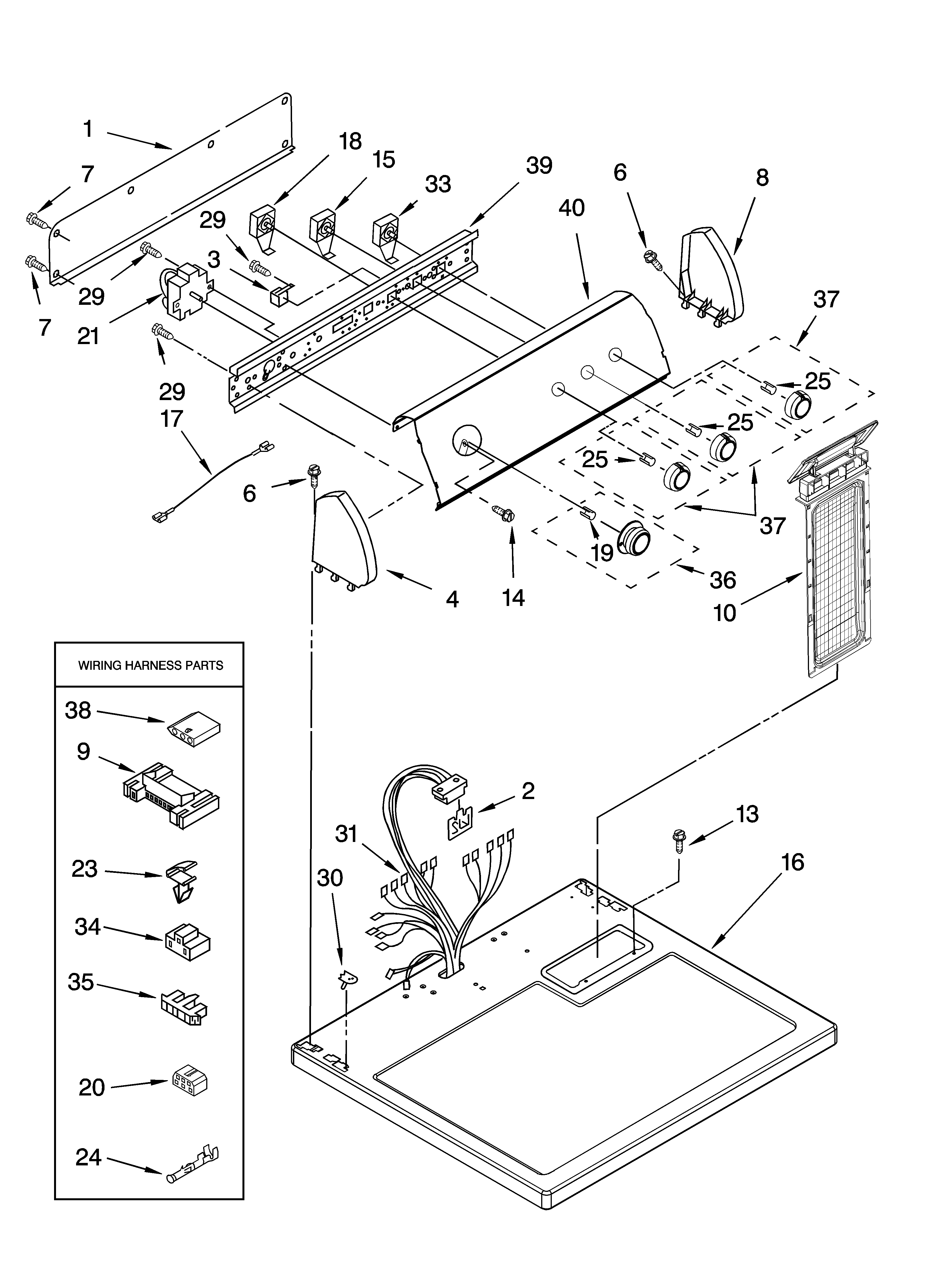Crosley CEDS984RQ1 top and console parts diagram