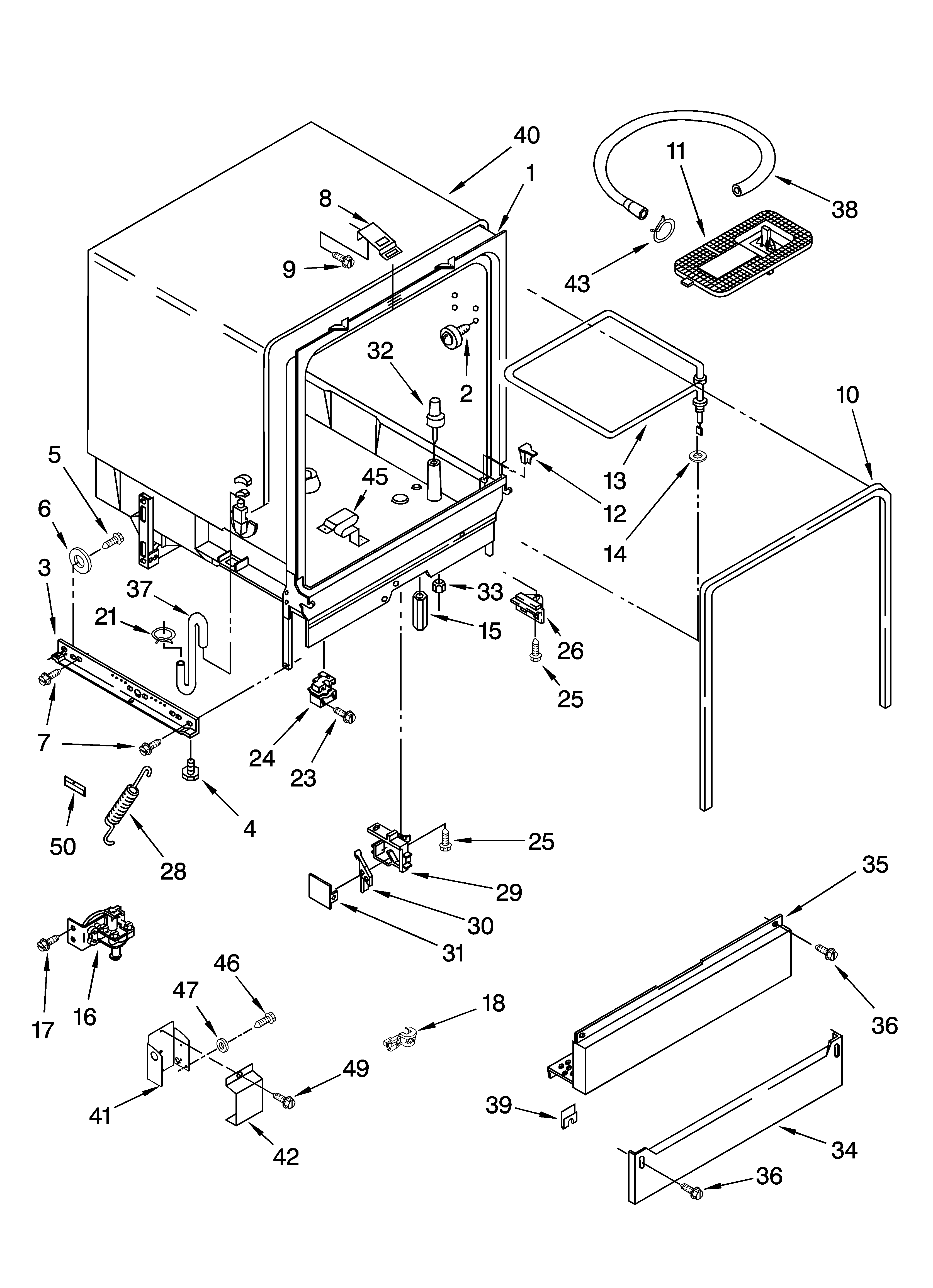 Whirlpool DU810SWPU2 tub assembly parts diagram