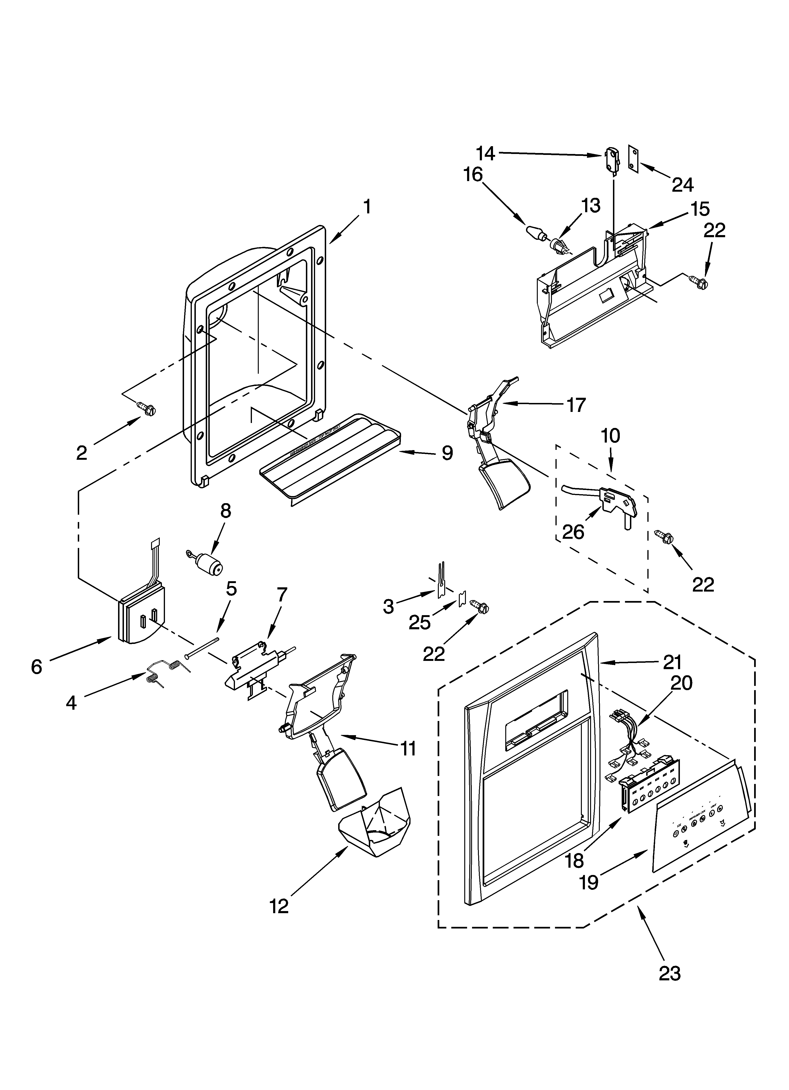 Whirlpool ED5JHGXRQ02 dispenser front parts diagram