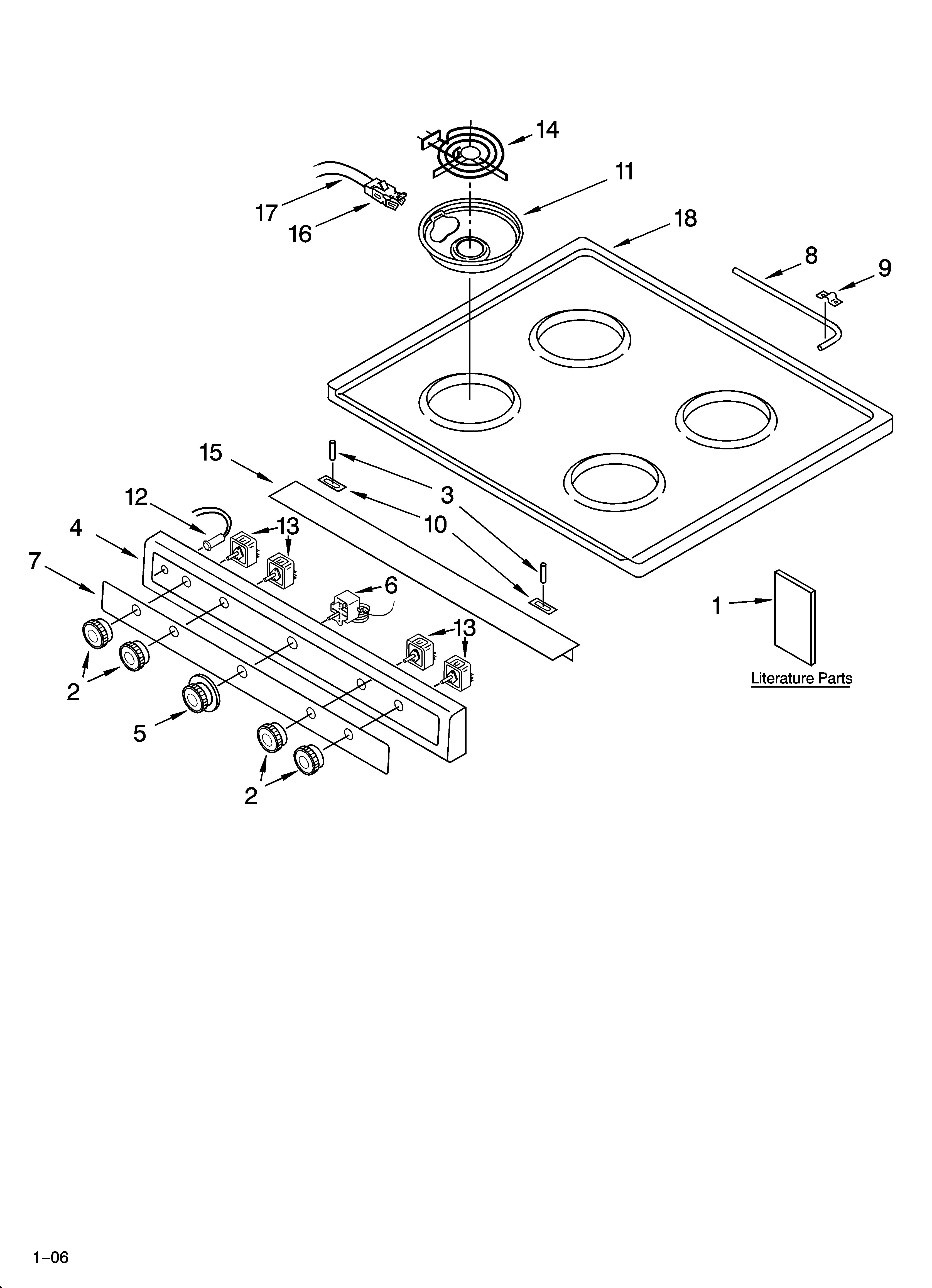 Roper FEP210KQ1 cooktop parts diagram