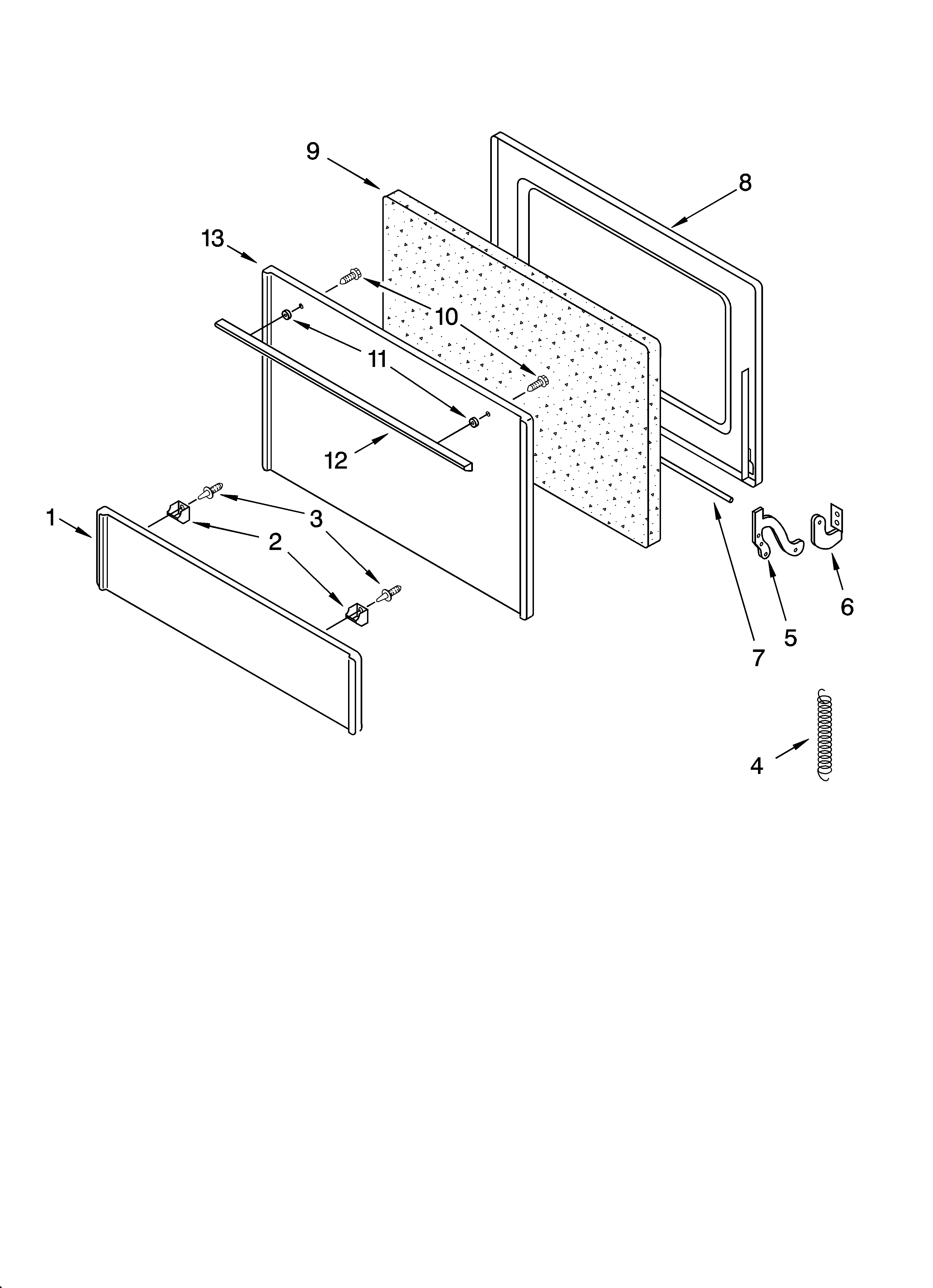 Roper FEP210KQ1 oven door parts diagram