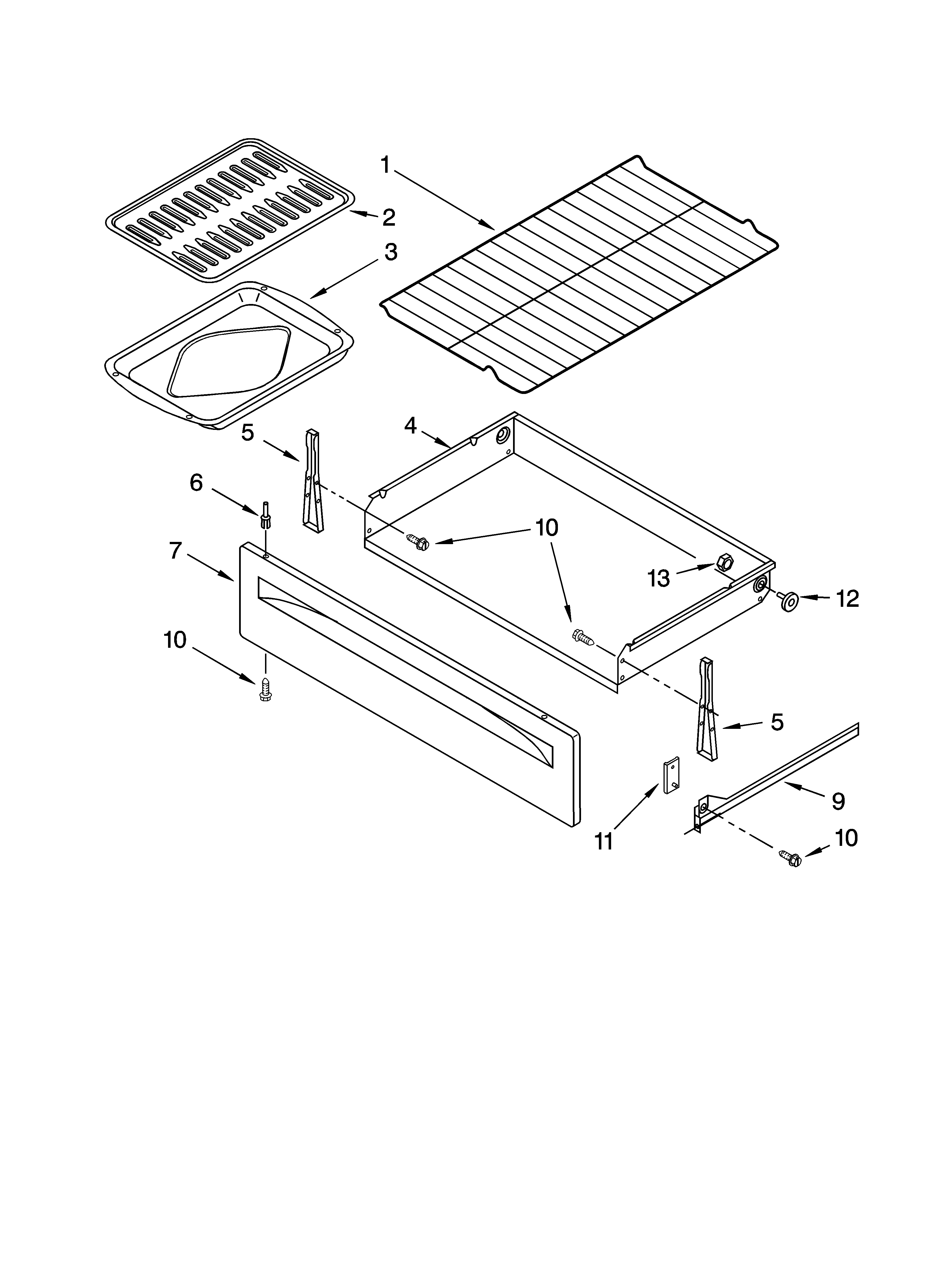 Whirlpool GR438LXRQ2 drawer & broiler parts diagram