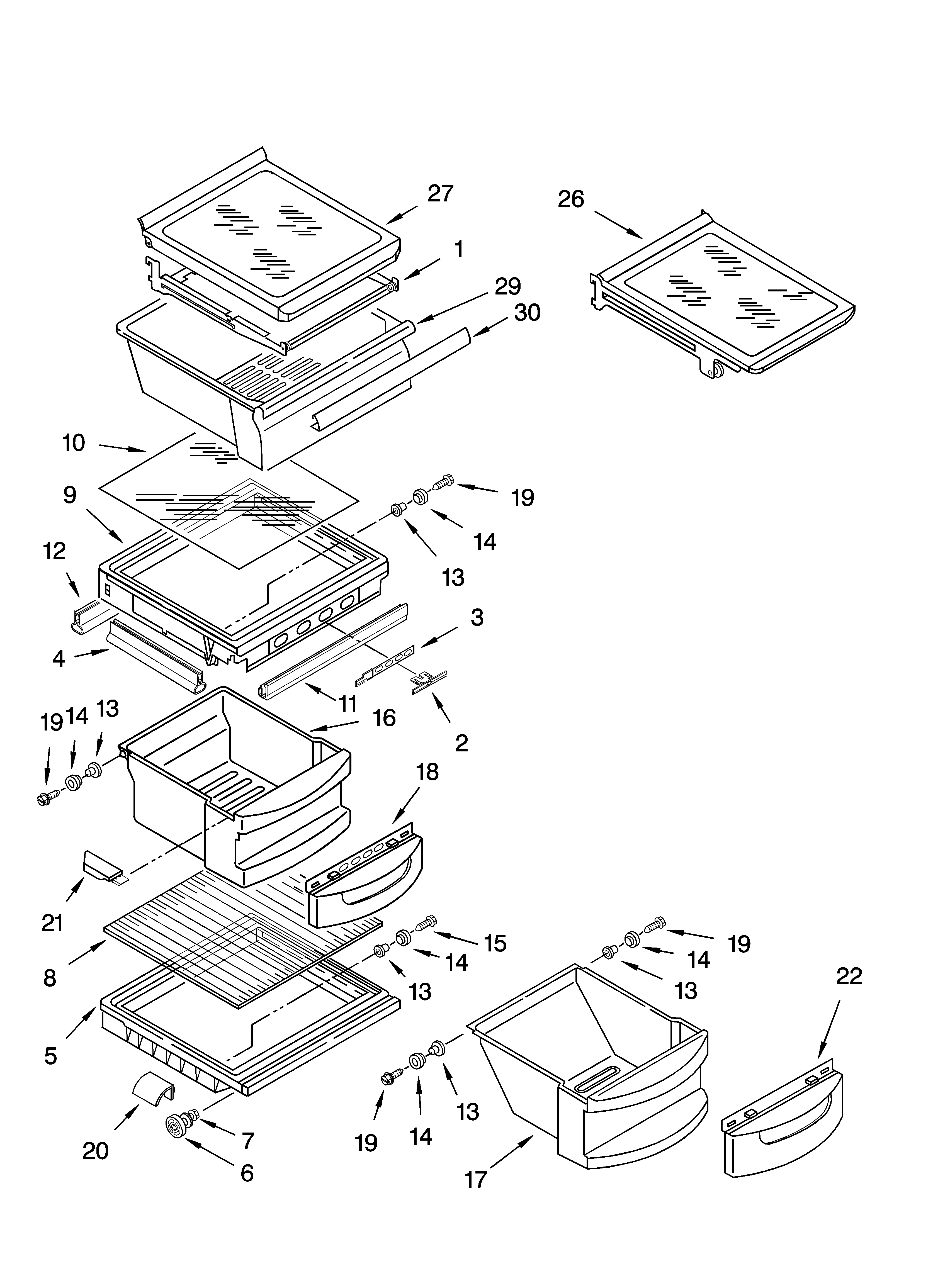 KitchenAid KSRG22FKWH17 refrigerator shelf parts diagram
