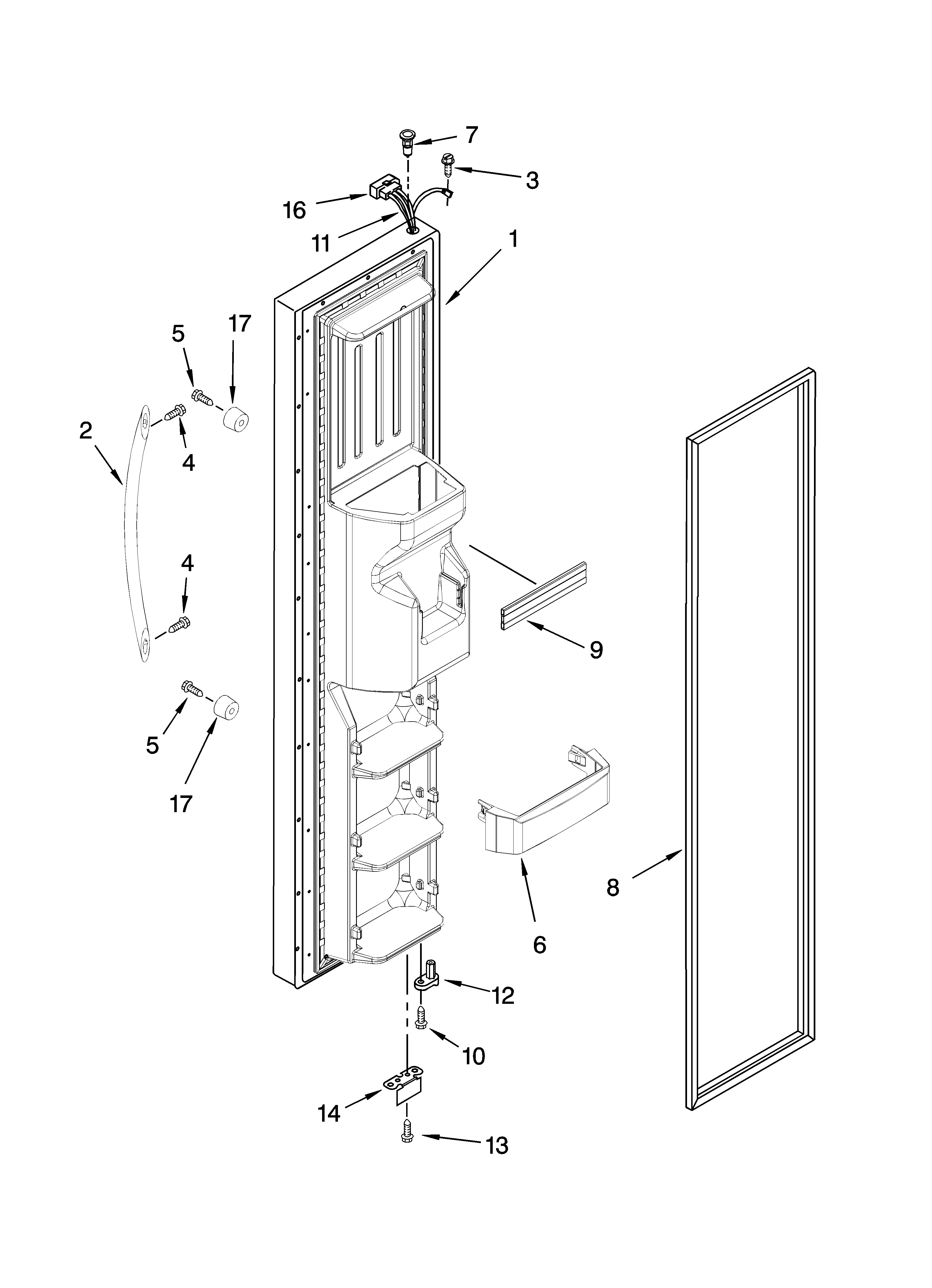 KitchenAid KSRG22FKWH17 freezer door parts diagram