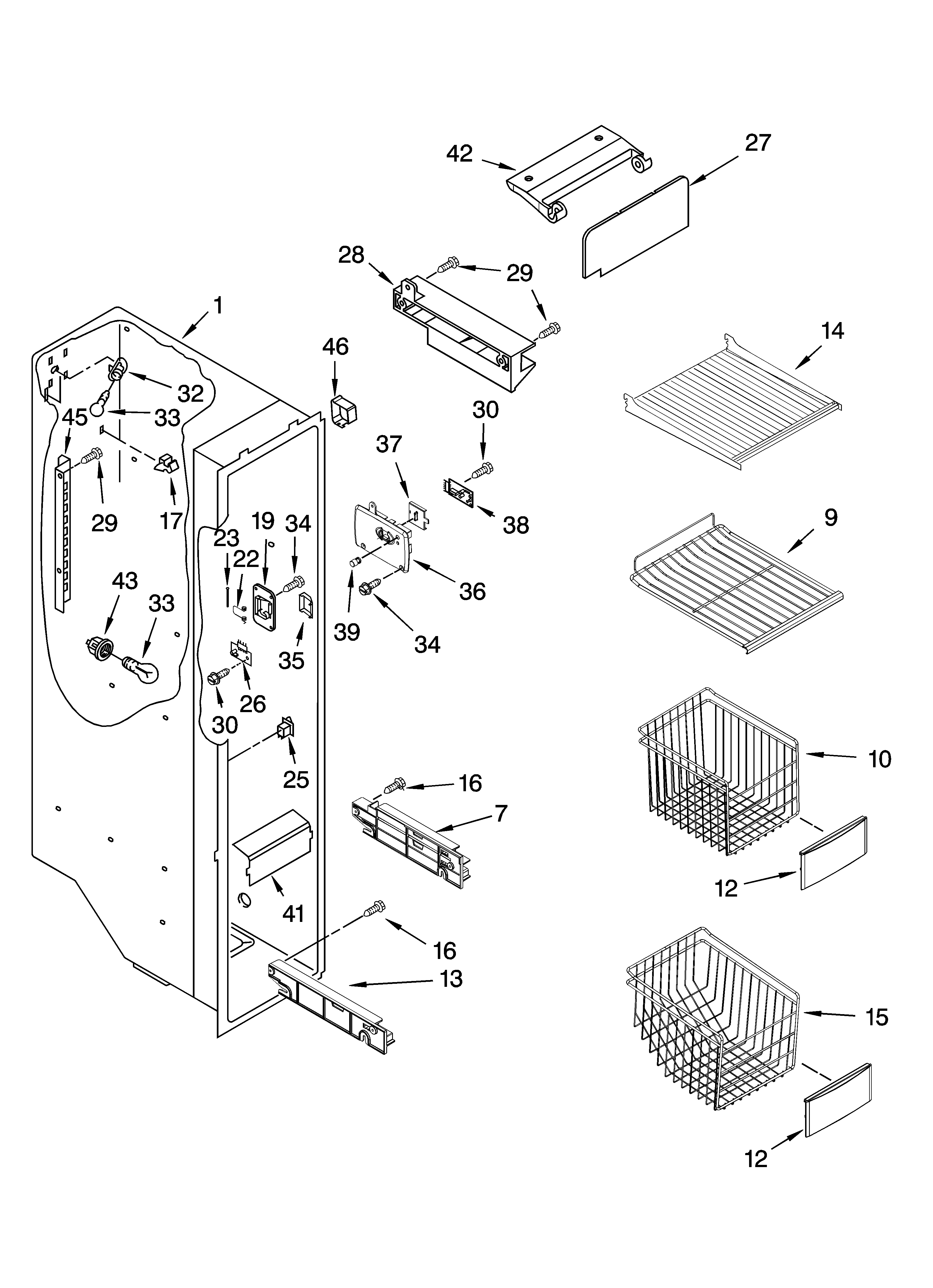 KitchenAid KSRG22FKSS17 freezer liner parts diagram