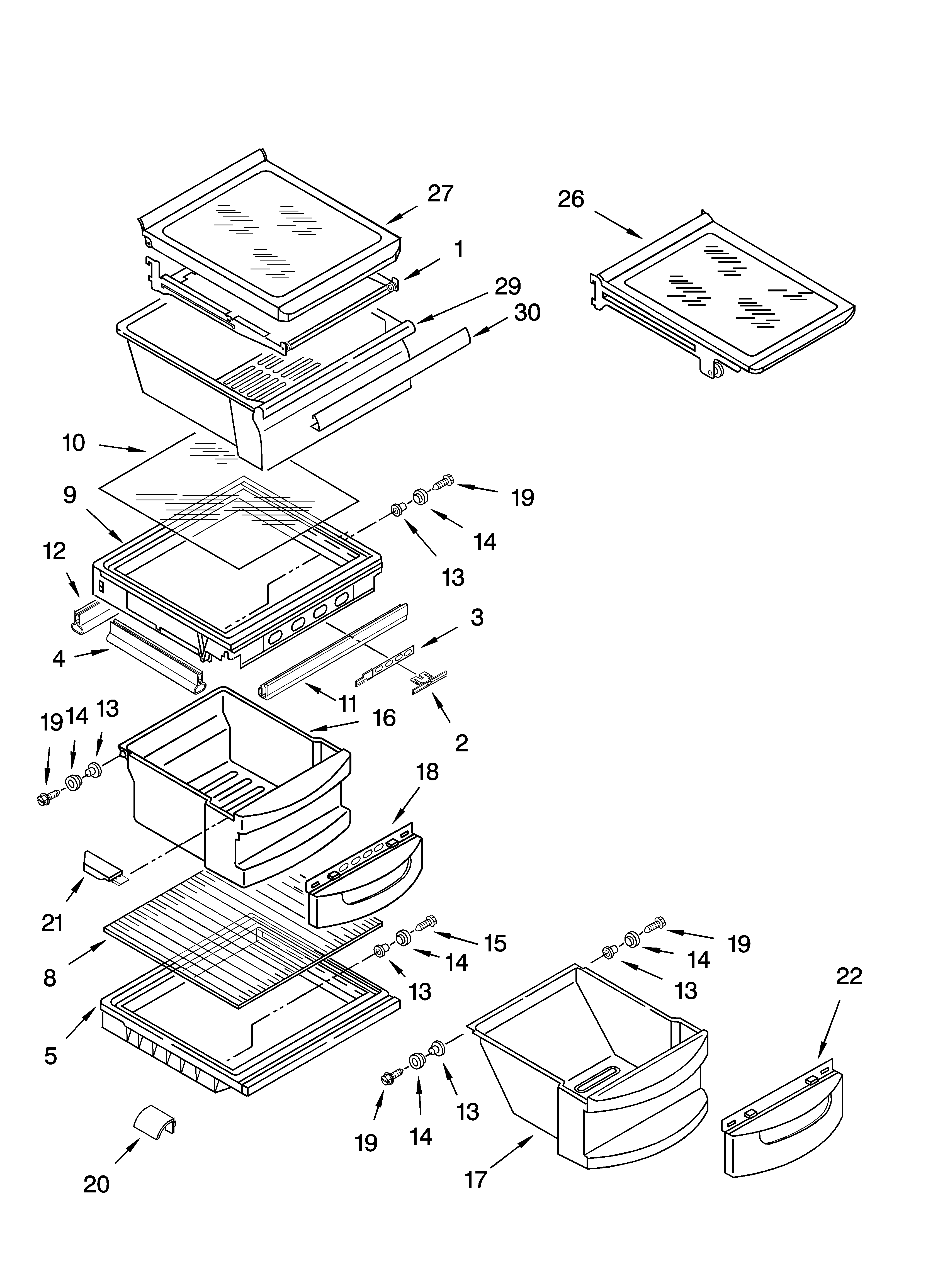 KitchenAid KSRG22FKSS17 refrigerator shelf parts diagram