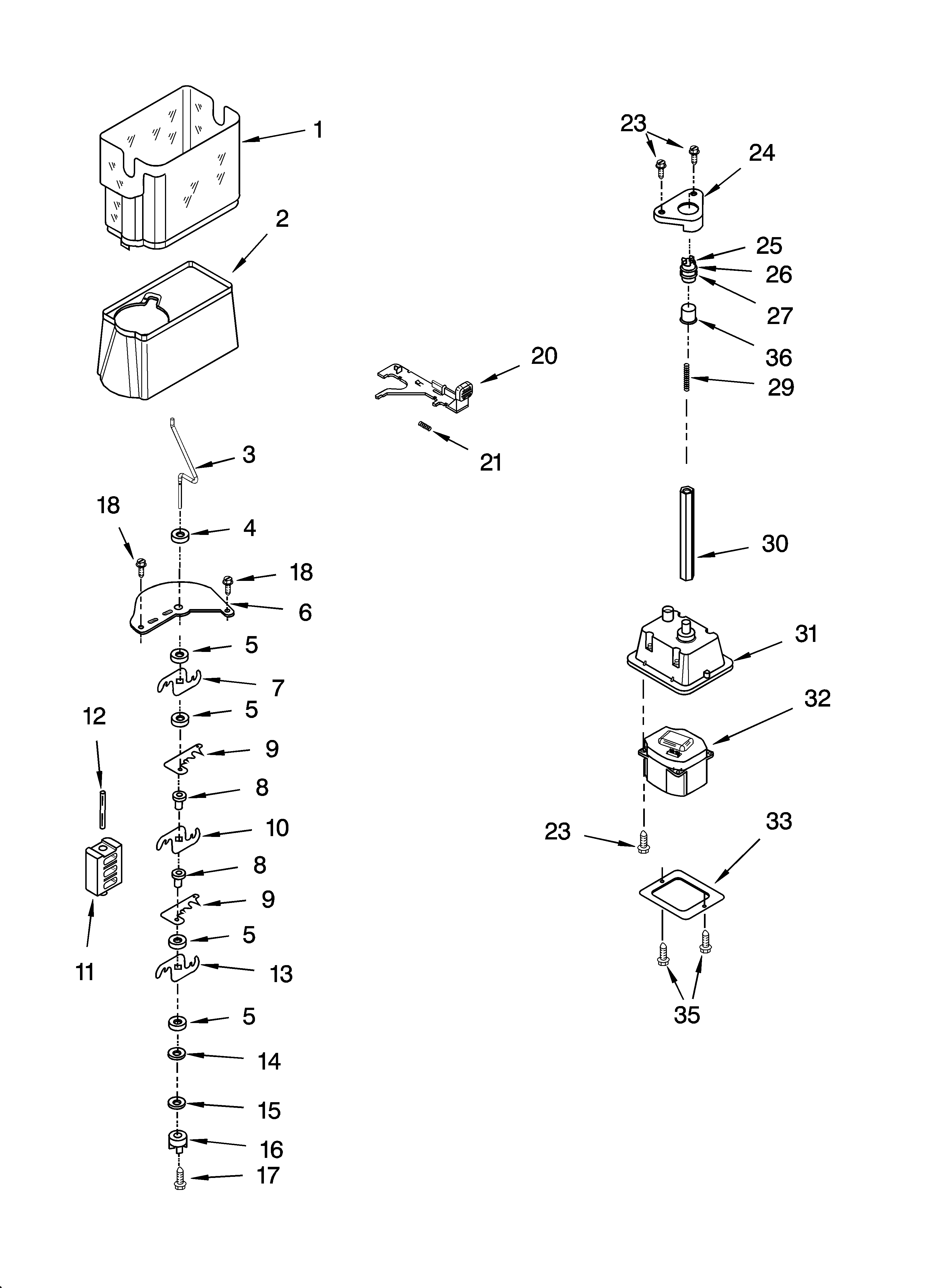 KitchenAid KSRG22FKSS17 motor and ice container parts diagram