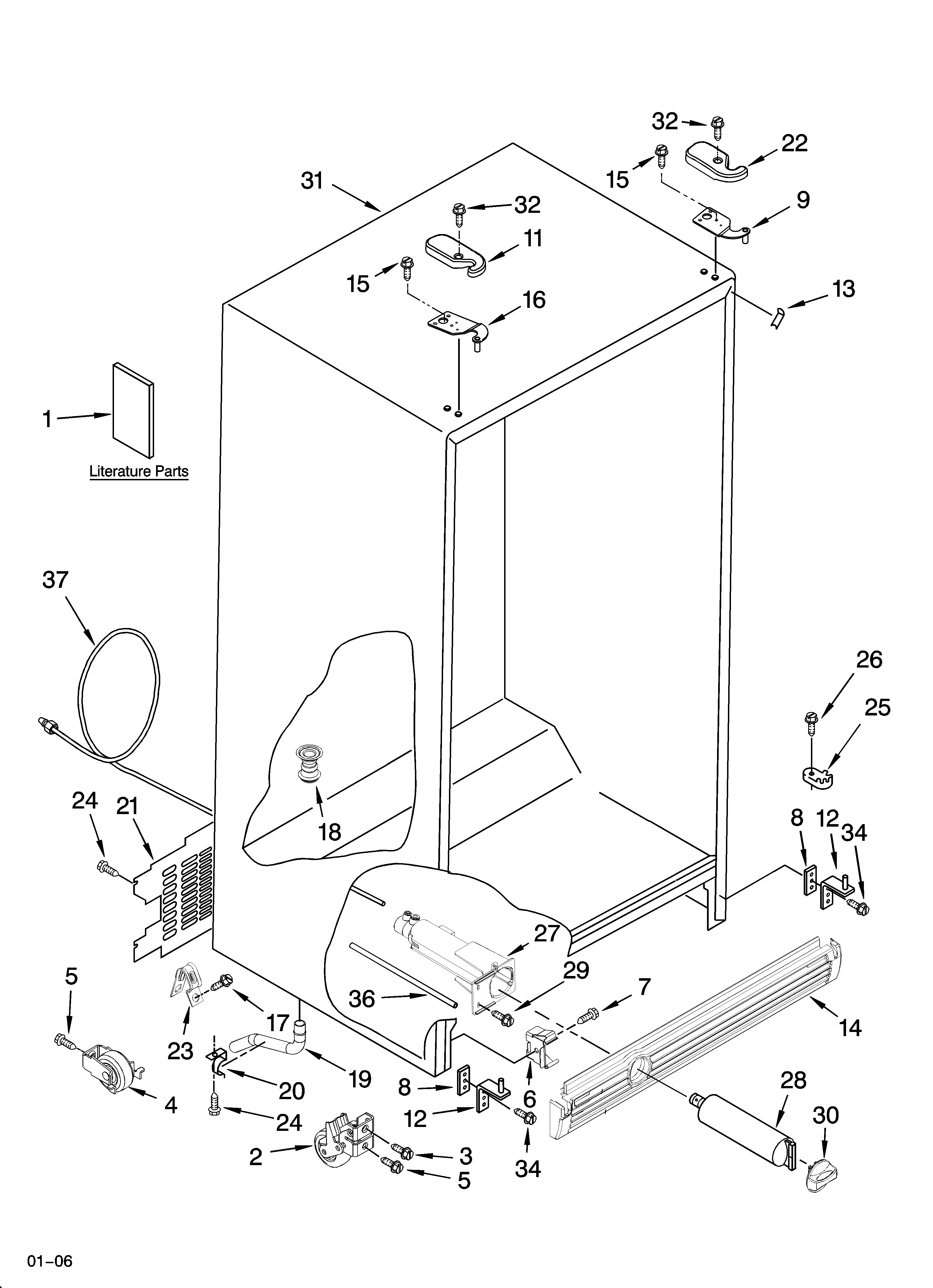 KitchenAid KSRI25FNST02 cabinet parts diagram