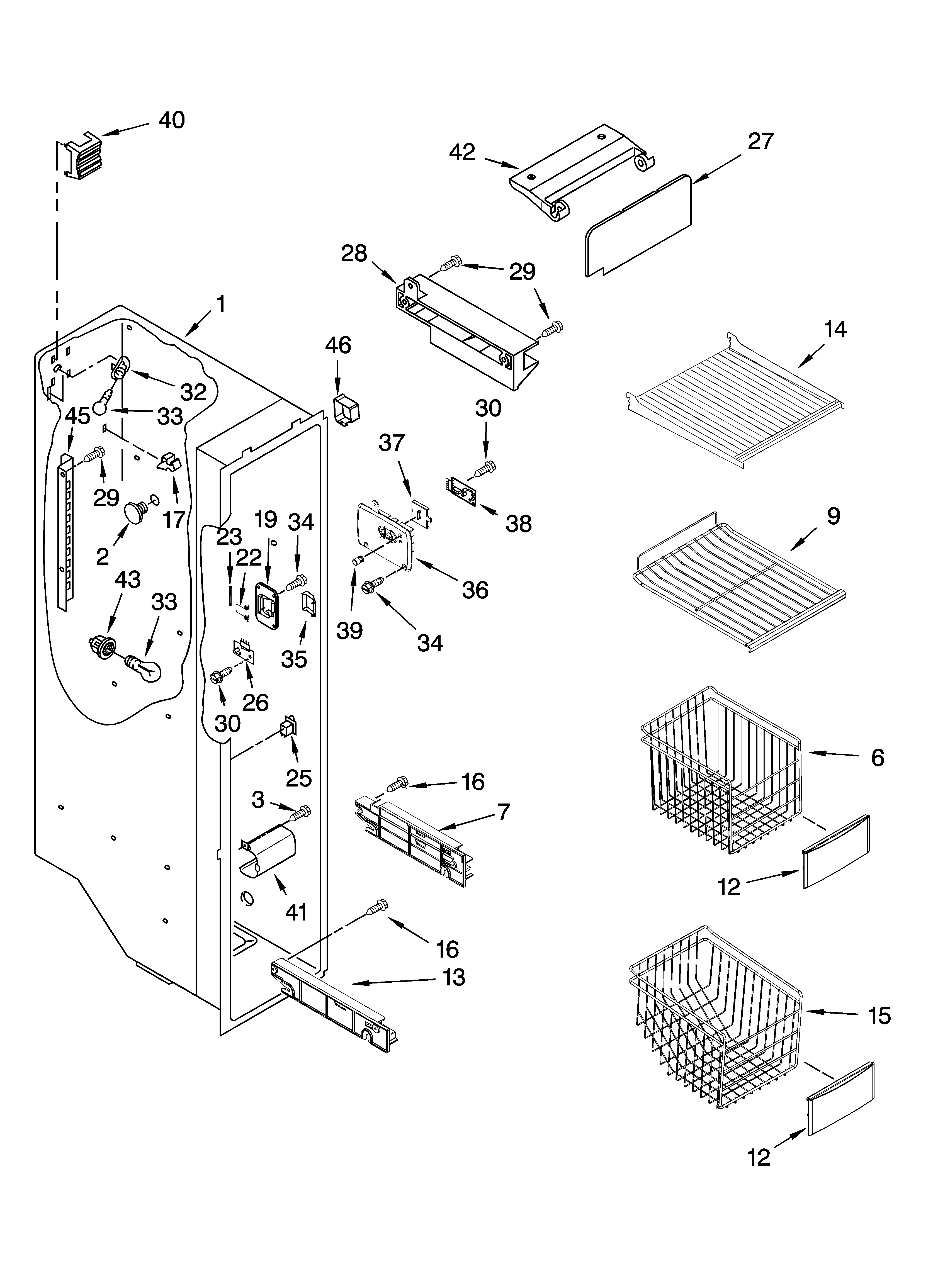 KitchenAid KSRI25FNST02 freezer liner parts diagram