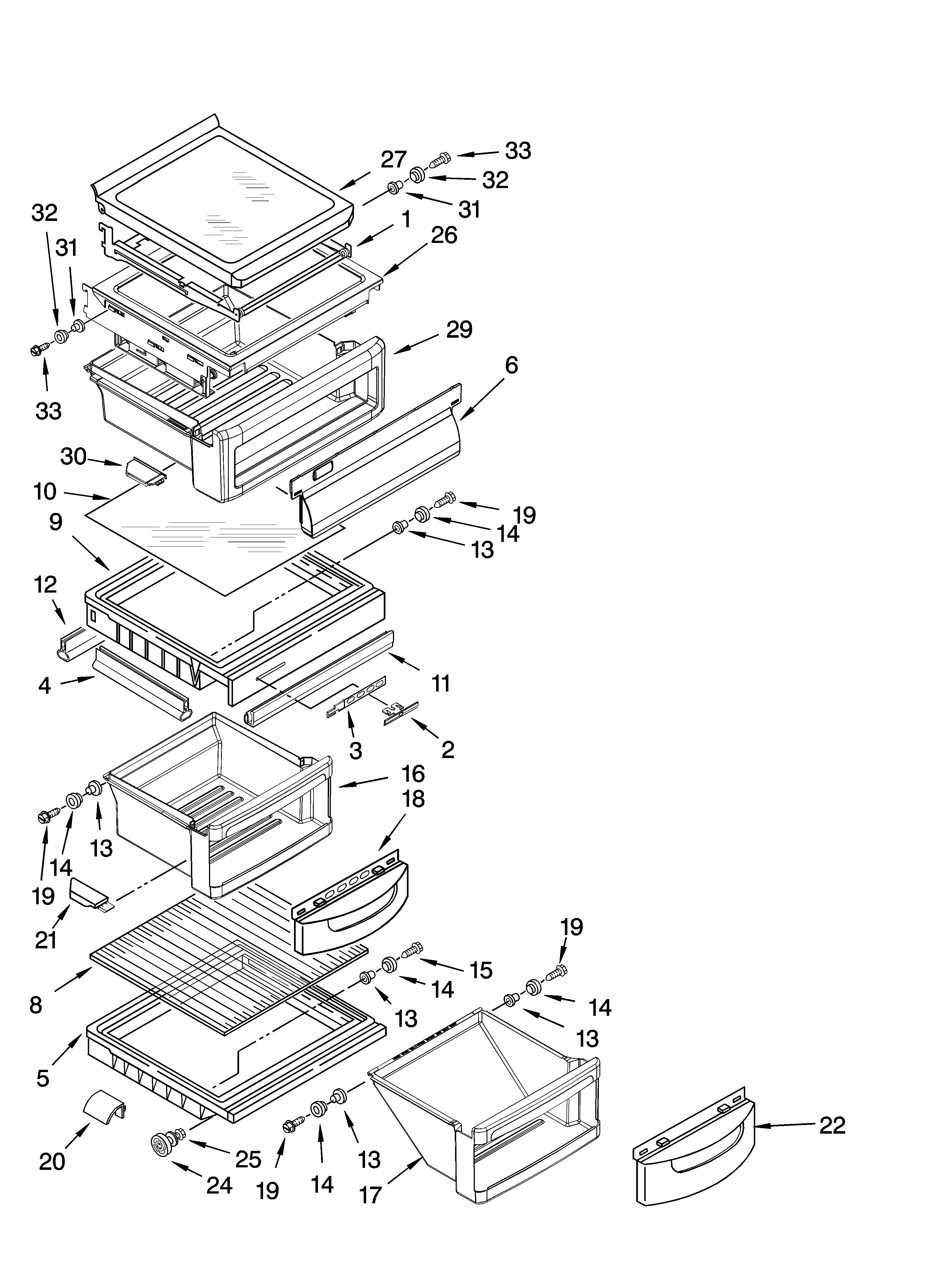 KitchenAid KSRP22FSBT00 refrigerator shelf parts diagram