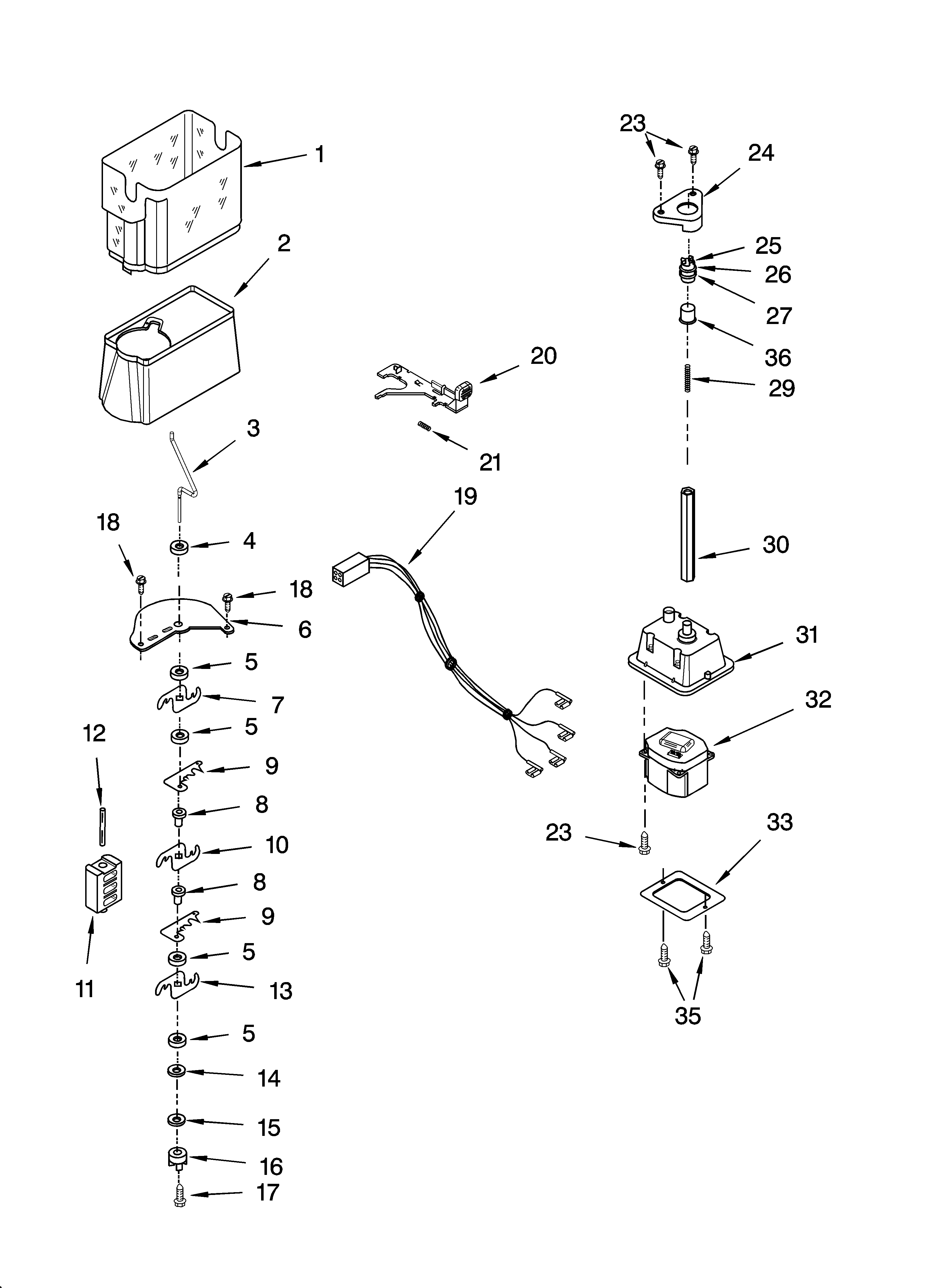 KitchenAid KSRP22FSBT00 motor and ice container parts diagram
