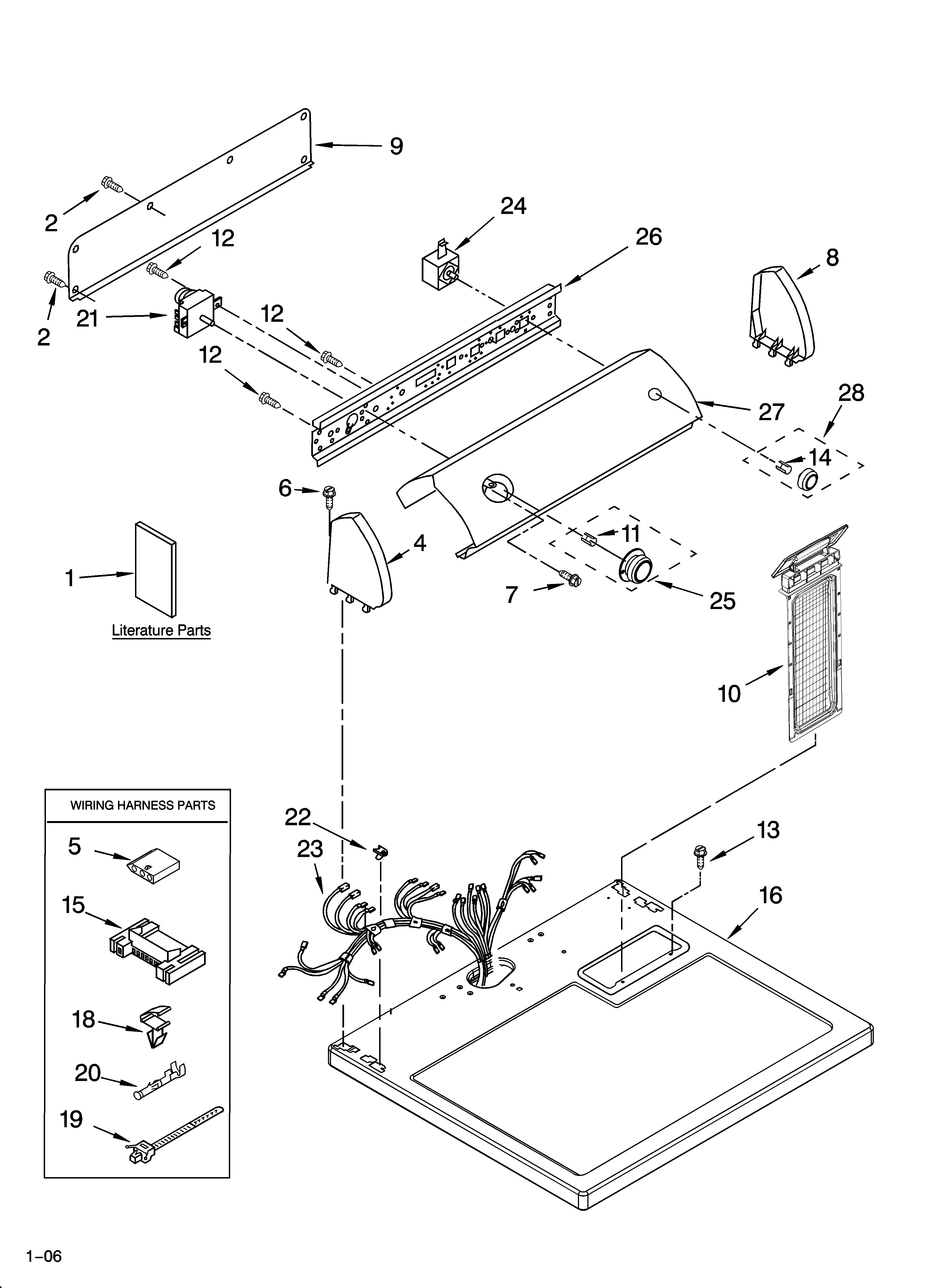 Roper REX5634RQ0 top and console parts diagram