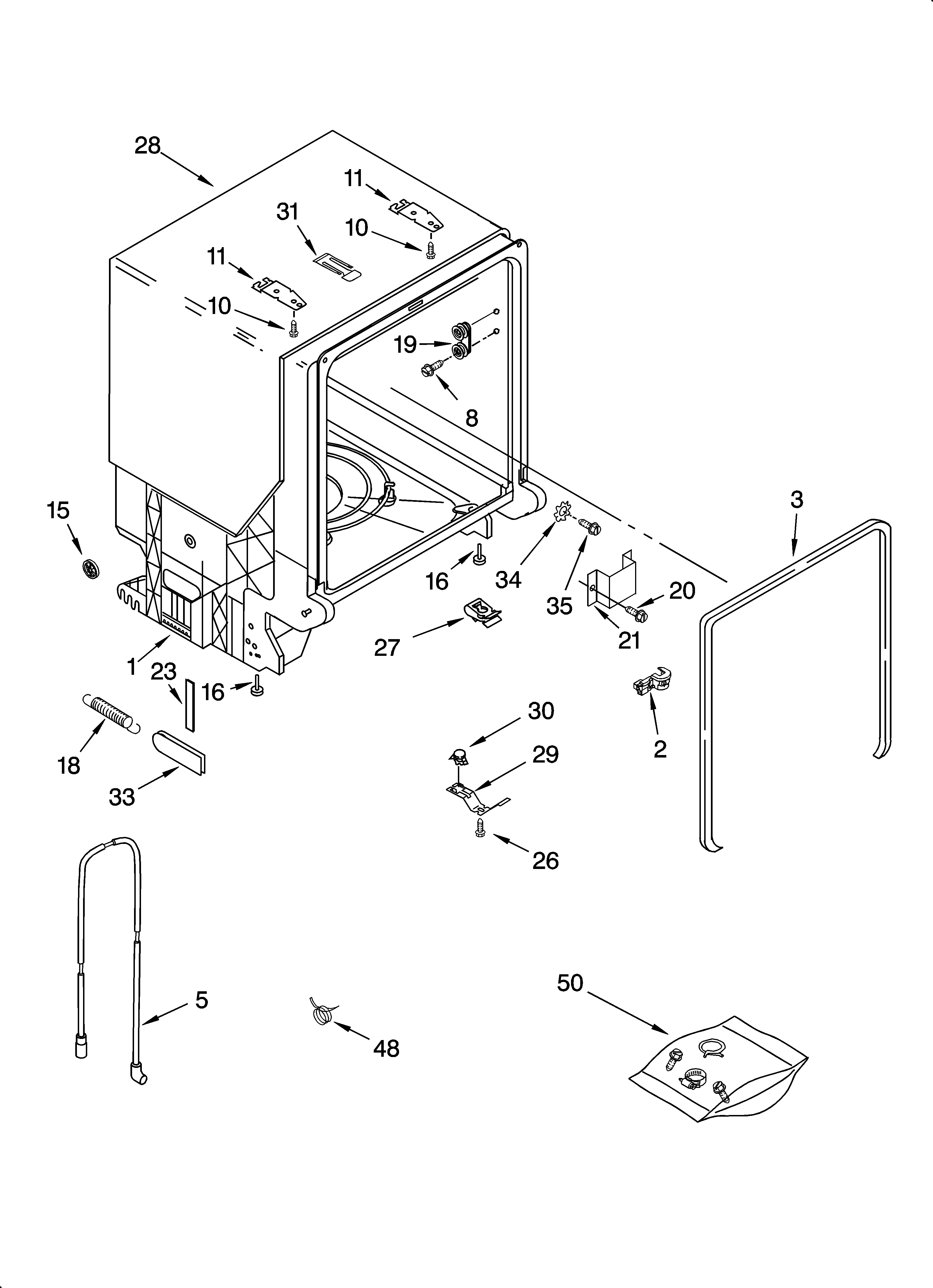 Whirlpool DU1065XTPS1 tub and frame parts diagram