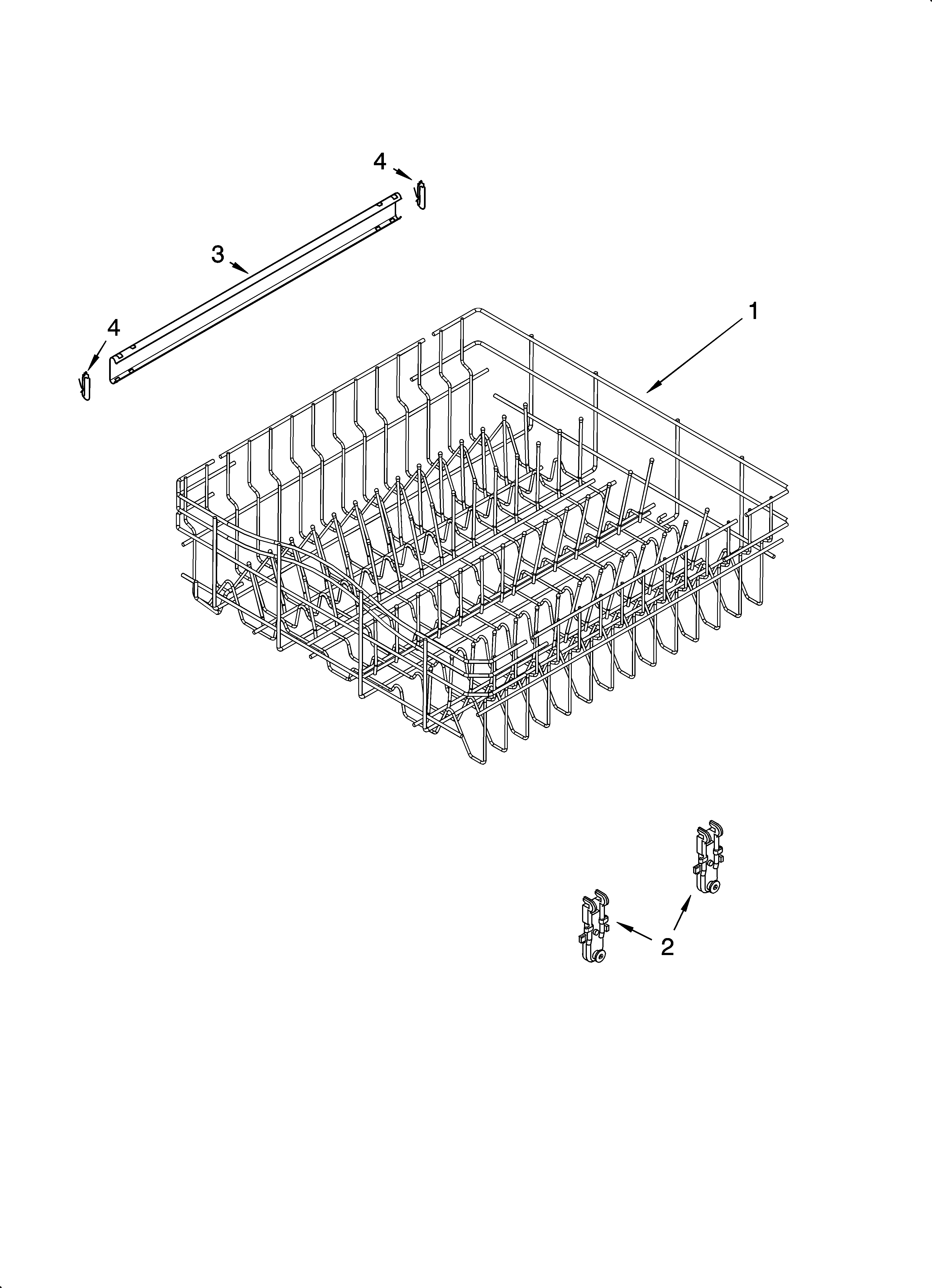 Whirlpool DU1065XTPS1 upper rack and track parts diagram