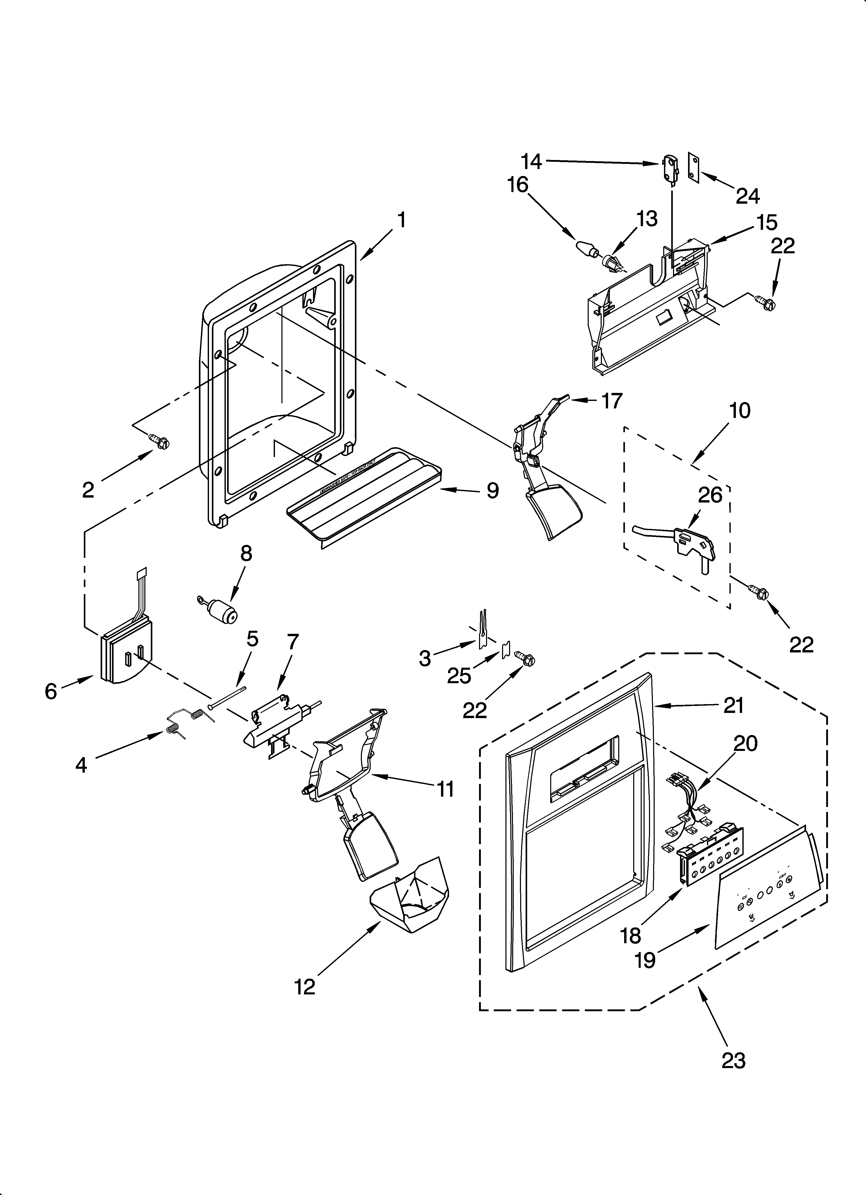 Whirlpool ED2SHAXML12 dispenser front parts diagram