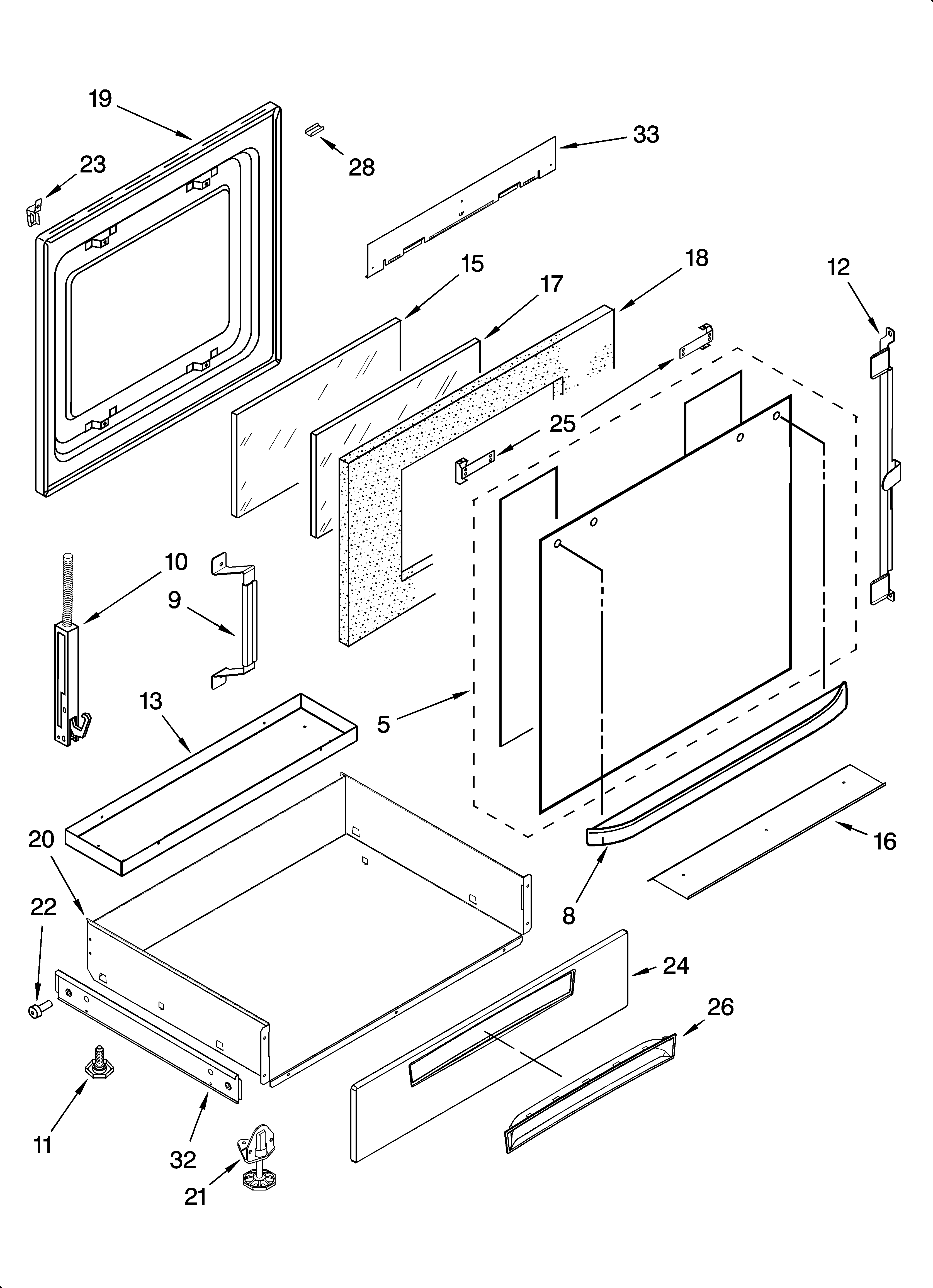 Whirlpool GW395LEPT00 door and drawer parts diagram