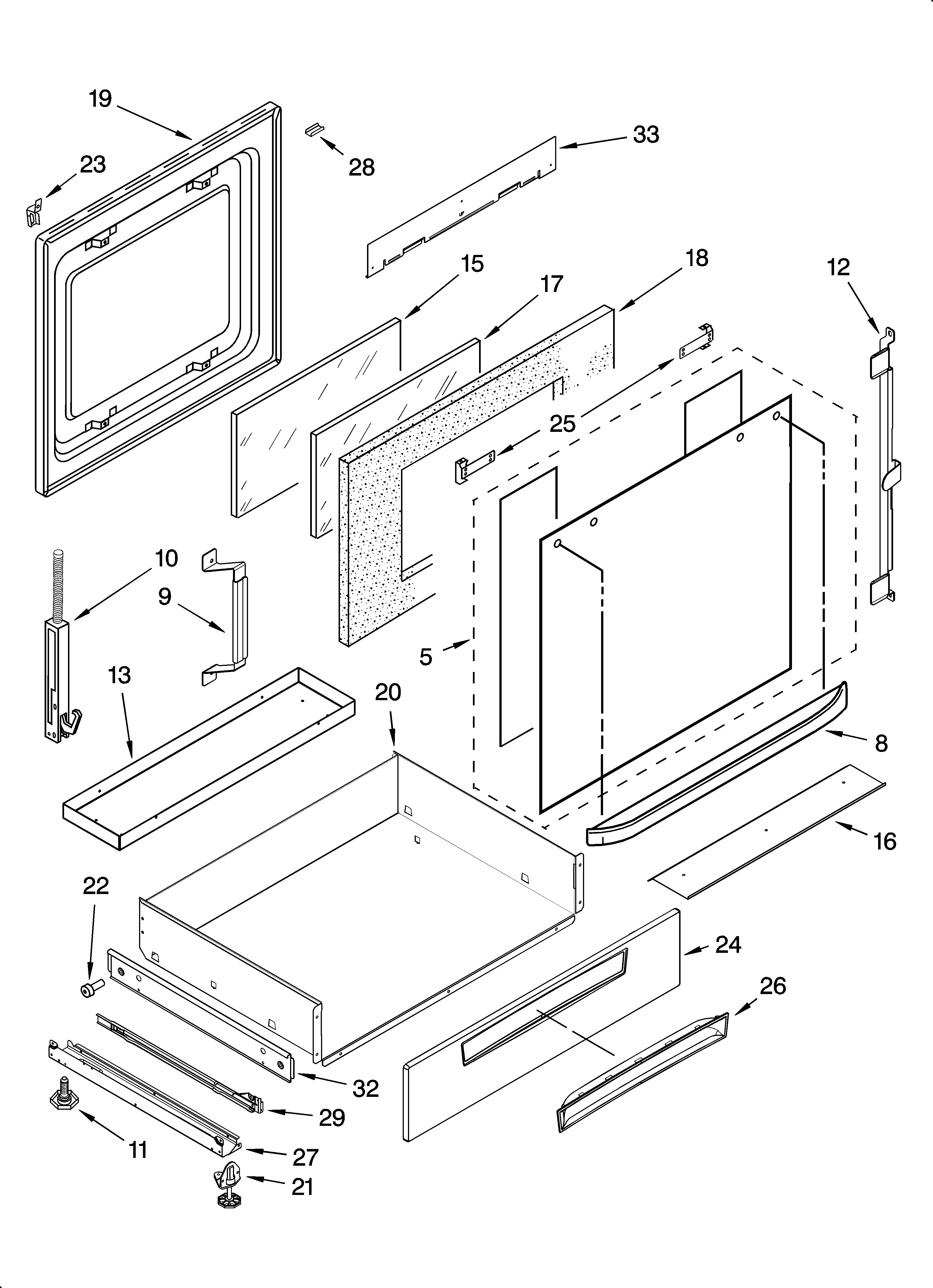 Whirlpool GY396LXPB00 door and drawer parts diagram