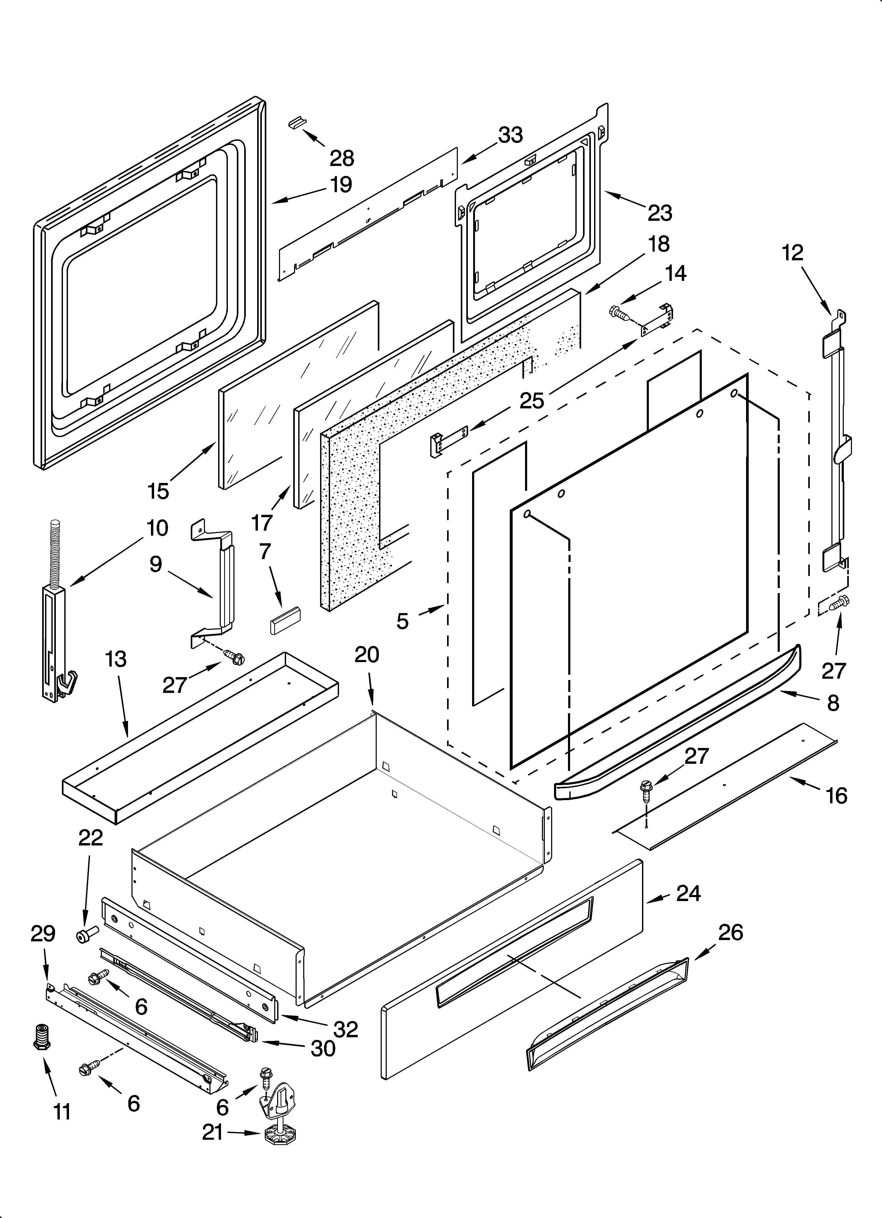 Whirlpool GY398LXPS01 door and drawer parts diagram