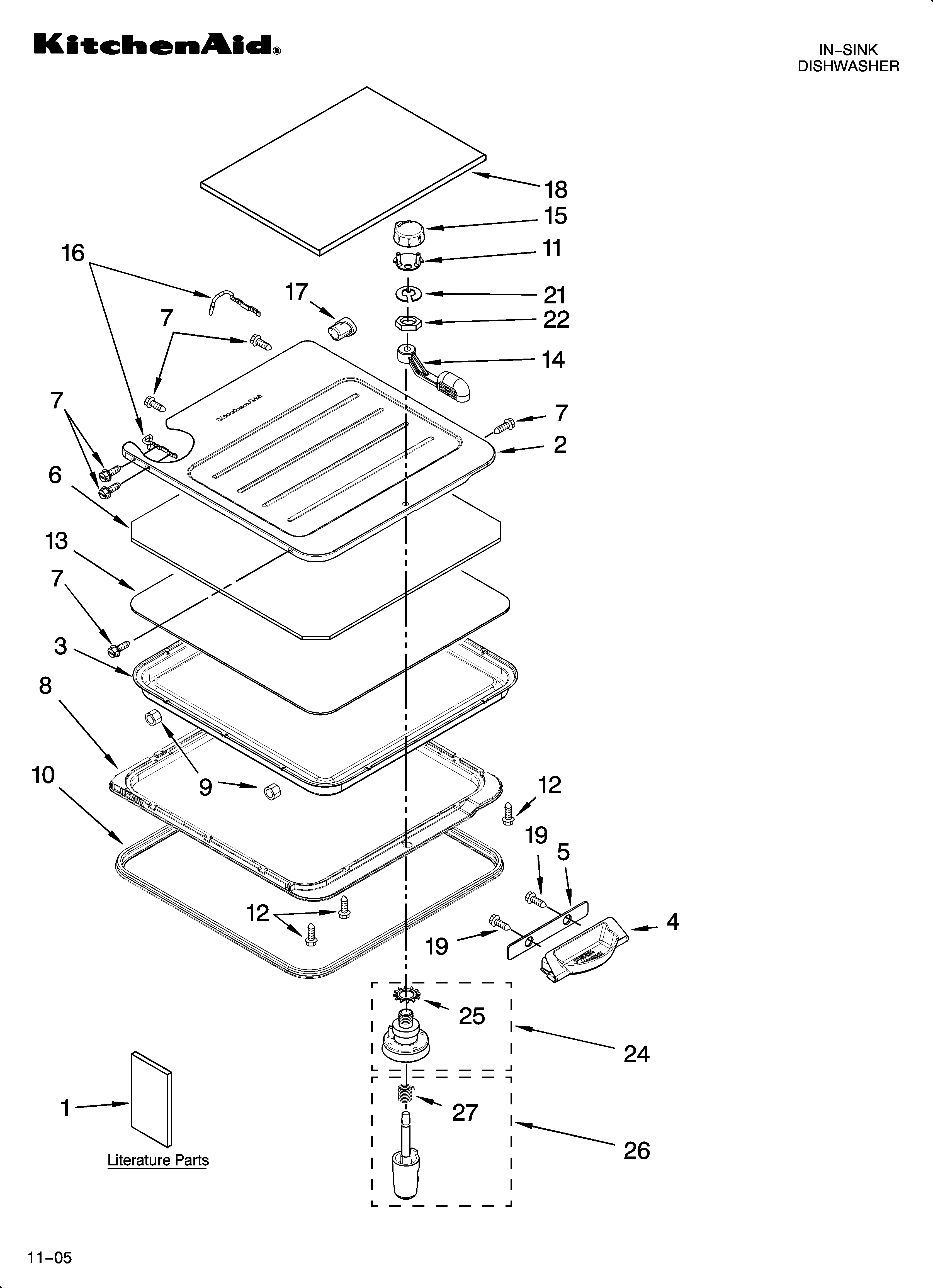 KitchenAid KIDS42EPSS1 lid and latch parts diagram